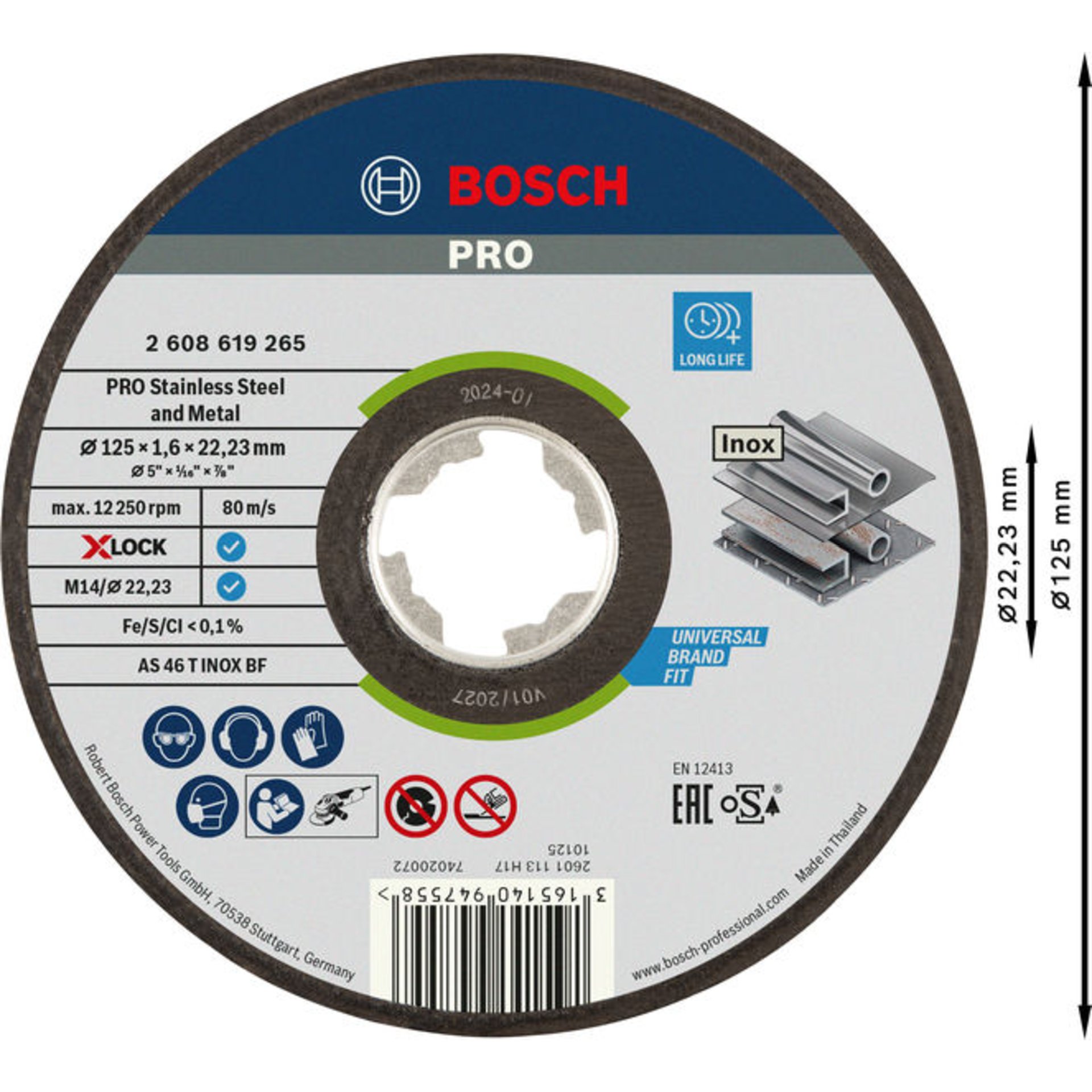PRO Stainless Steel and Metal X-Lock Trennscheibe, 125 x 1.6 x 22.23 mm, gerade