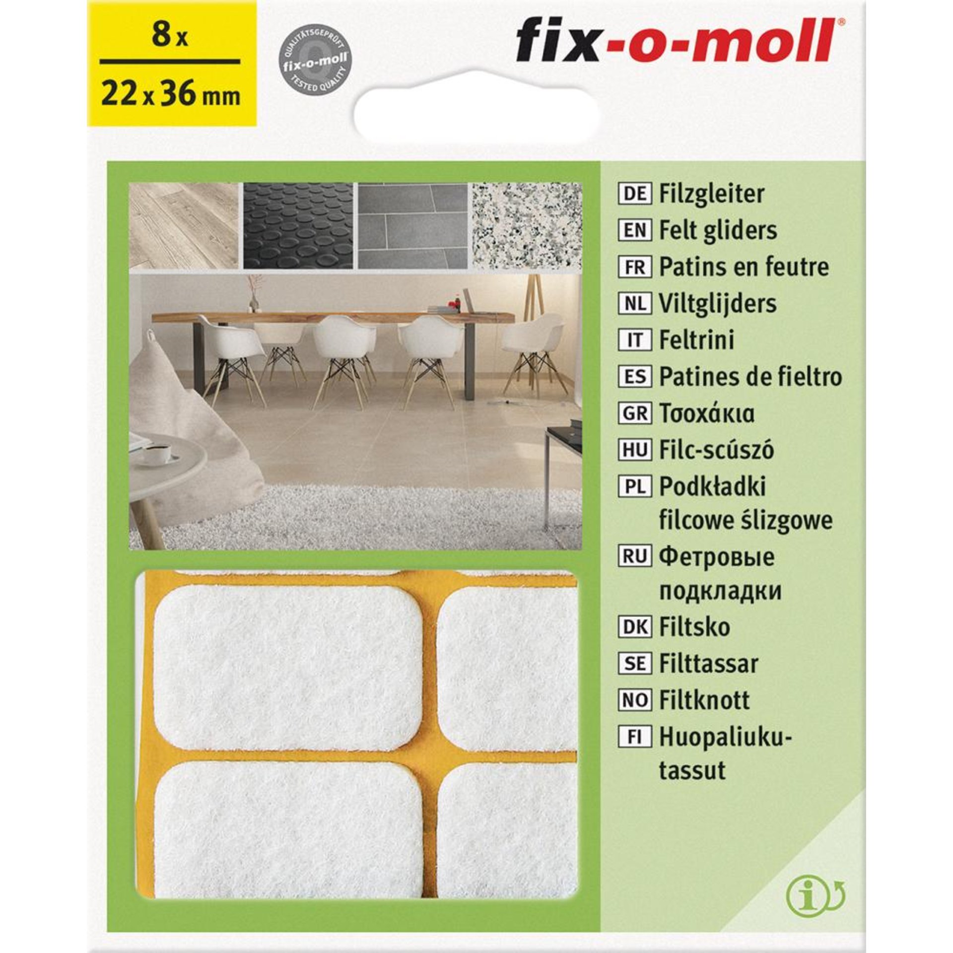 Filzgleiter klebend weiß 22x36mm Inh.8 St. fix-o-moll