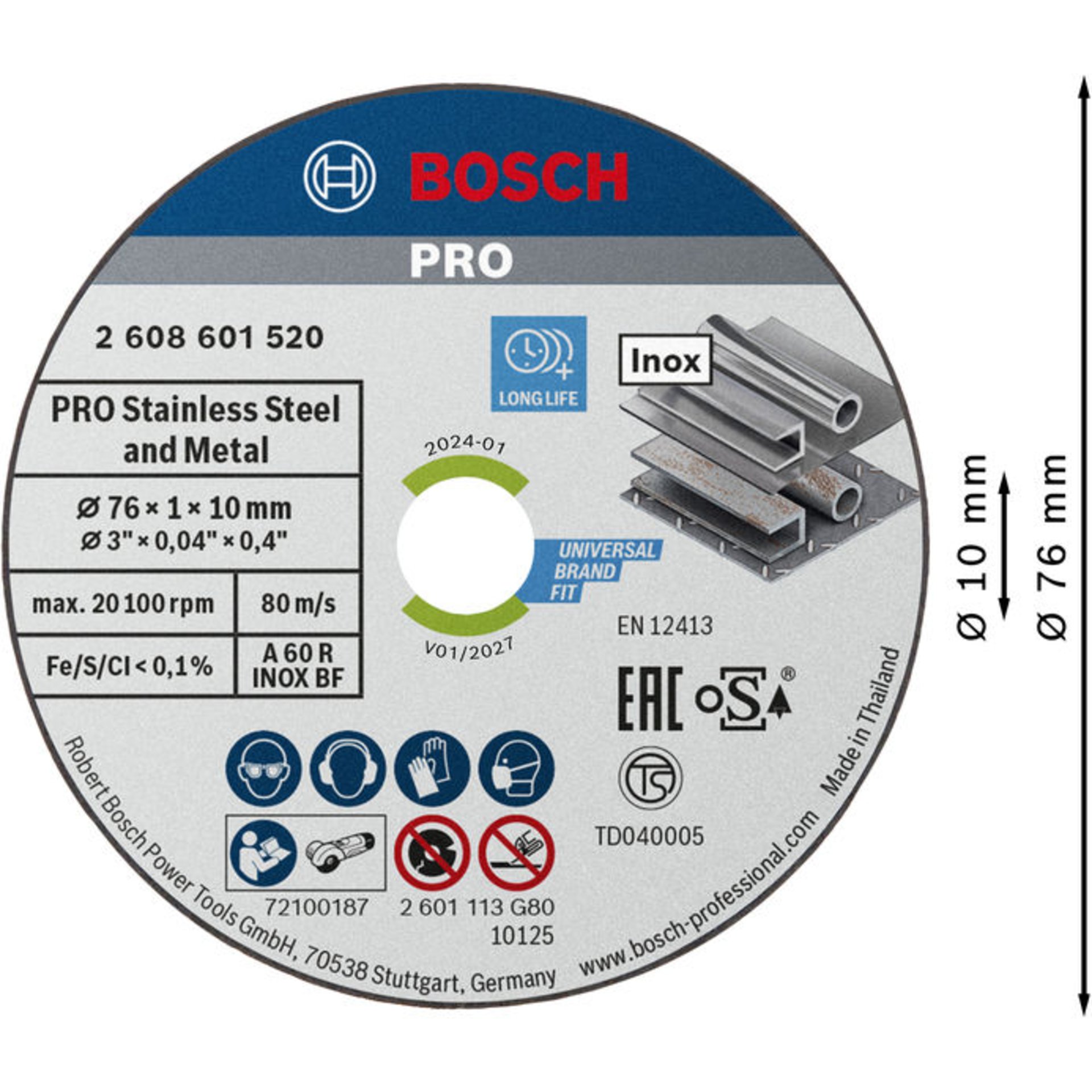 PRO Stainless Steel and Metal Gebundene Trennscheibe, 76 x 1 x 10 mm
