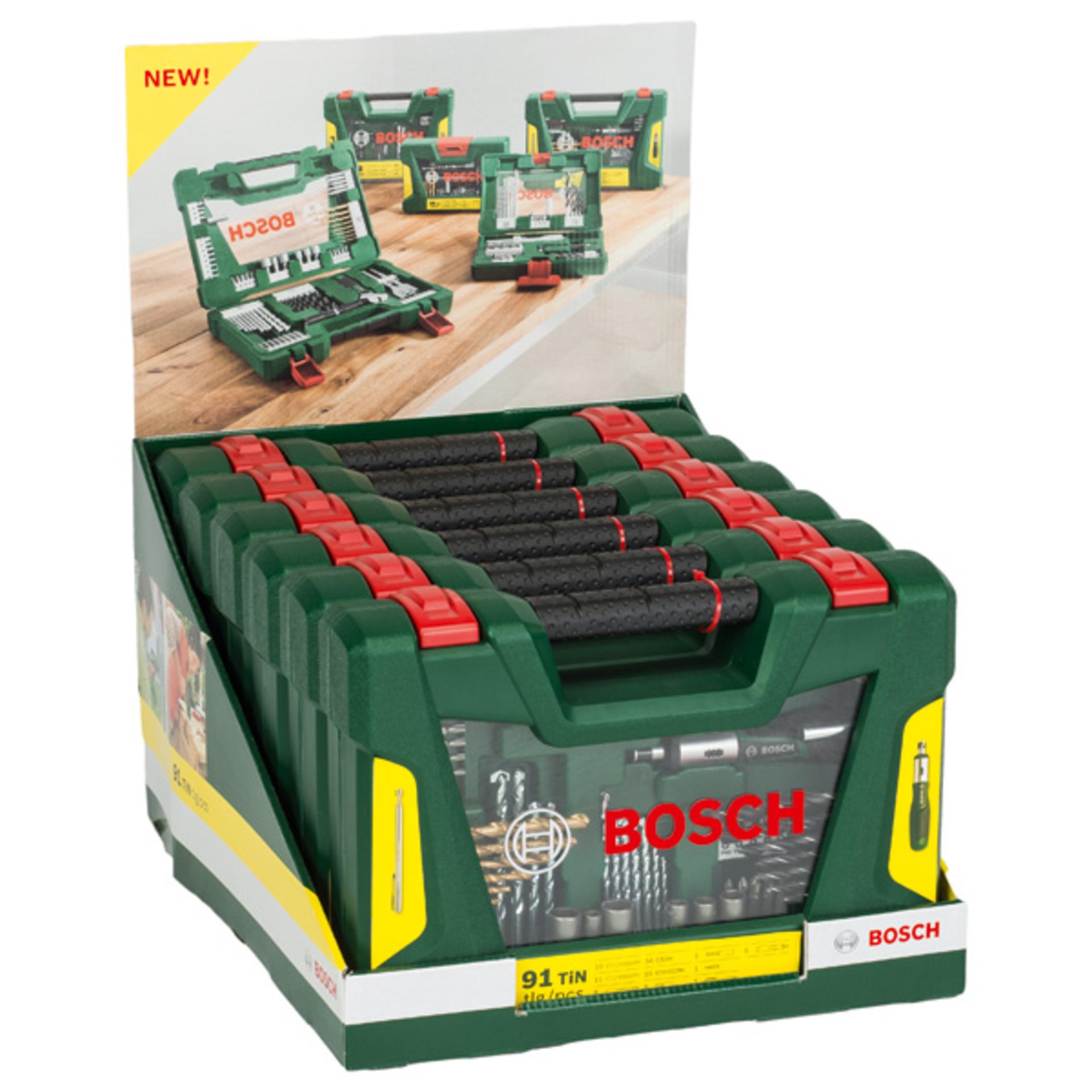 V-Line Box, Bohrer- und Bit-Set, 91-teilig, Ratschen-Schraubendreher, Magnetstab