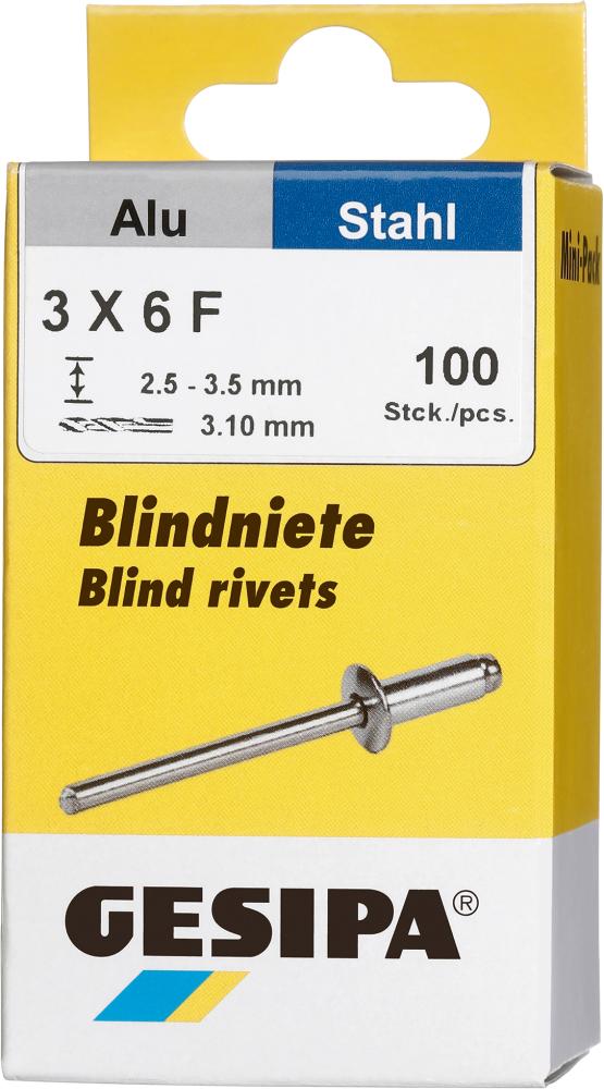 Gesipa Blindniet Alu/Stahl Flachrundkopf Mini-Pack 3x6mm a 100Stück