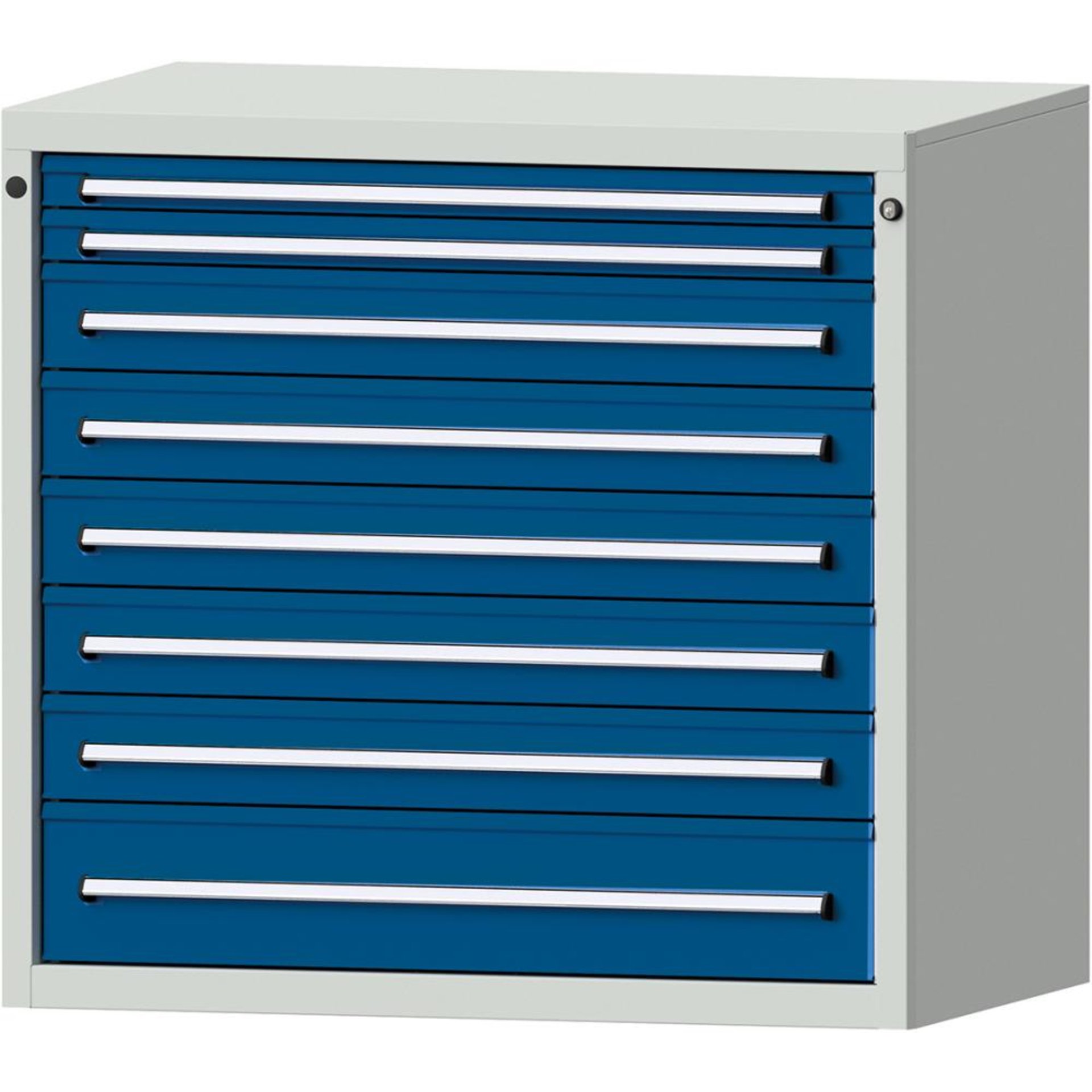 Format Schubladenschrank B1060xT700xH1000mm RAL7035/5010 8 Schubladen 75kg