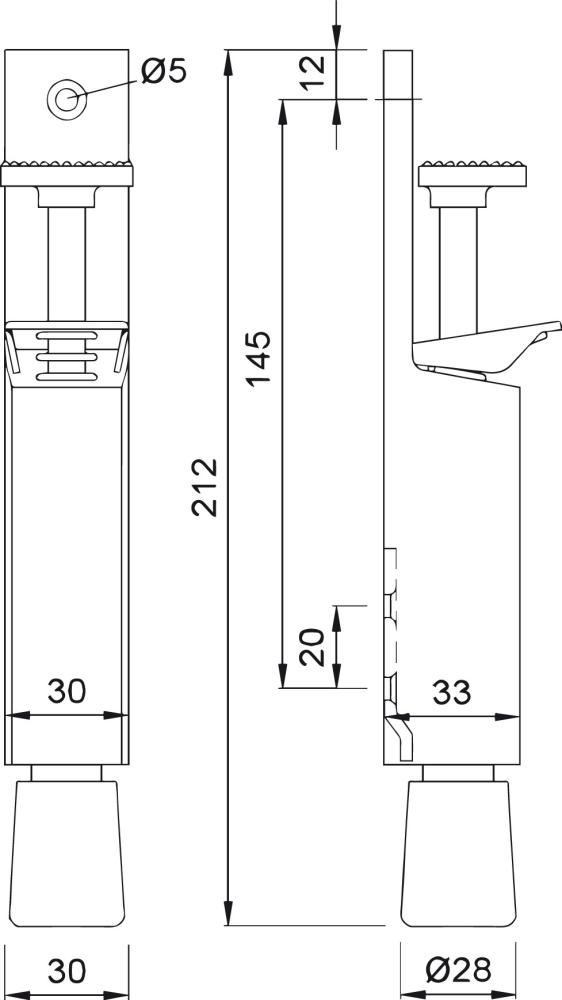 KWS 1082 Türfeststeller 50mm Hub, Stopfen grau