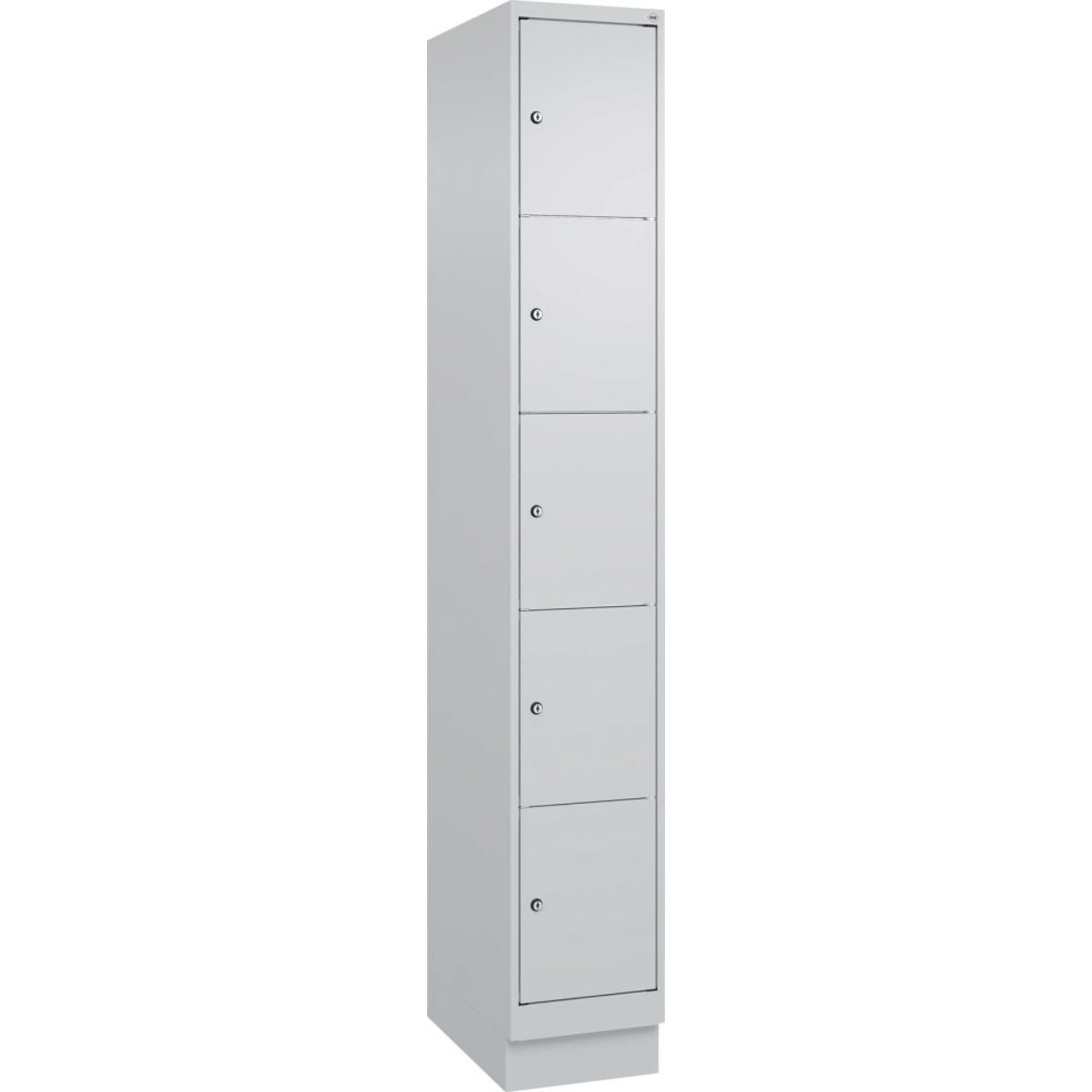 Fächerschrank CLASSIC B300xT500xH1950 mm RAL 7035/7035, 1x5 Fächermit 100 mm hohem Sockel