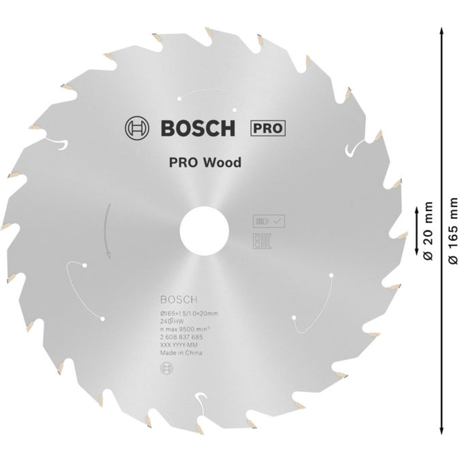 PRO Wood cordless Kreissägeblatt, 165 x 1,5 x 20 mm, T24