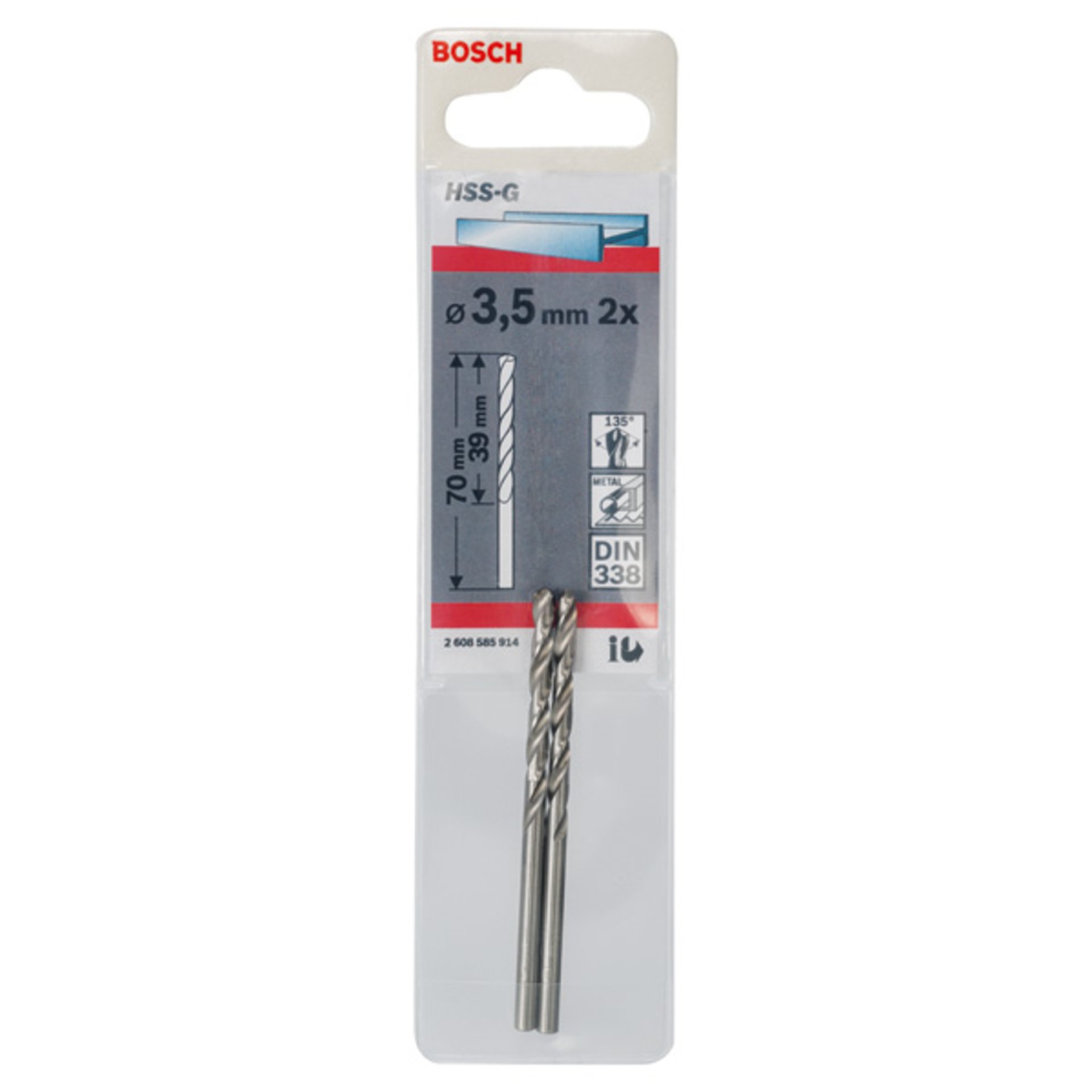 Metallbohrer HSS-G, DIN 338, 3,5 x 39 x 70 mm, 2er-Pack
