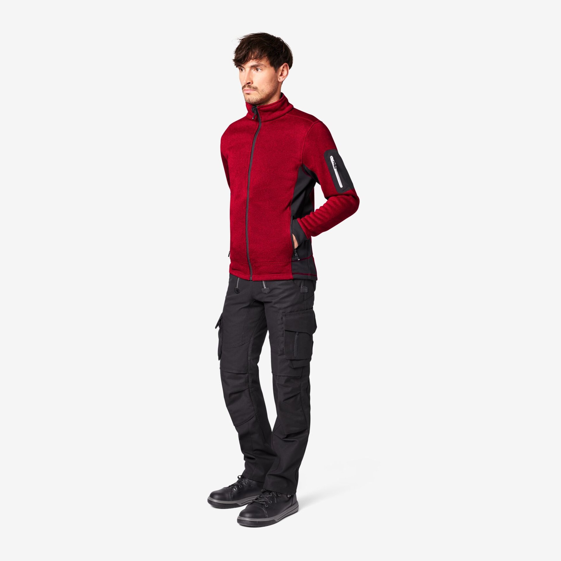 CHRISTOPH Strick-Fleece-Jacke Herren rot-schwarz M