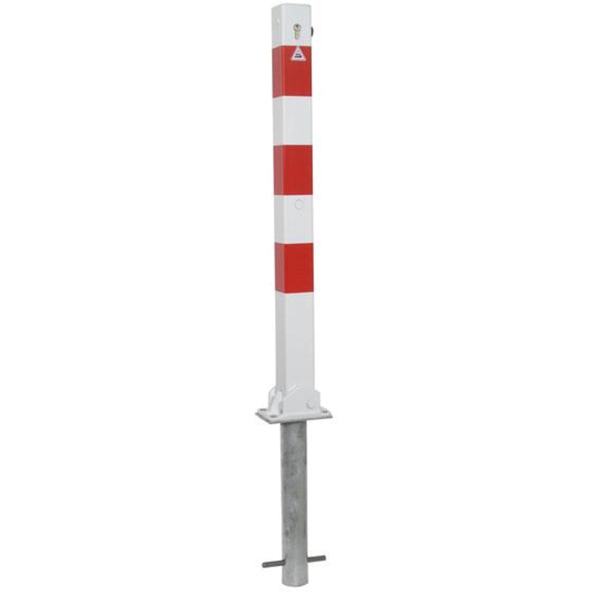 Absperrpfosten rot/weiß H1300xB70xT70 mm mit Profilzylinder zum Aufdübeln Schake