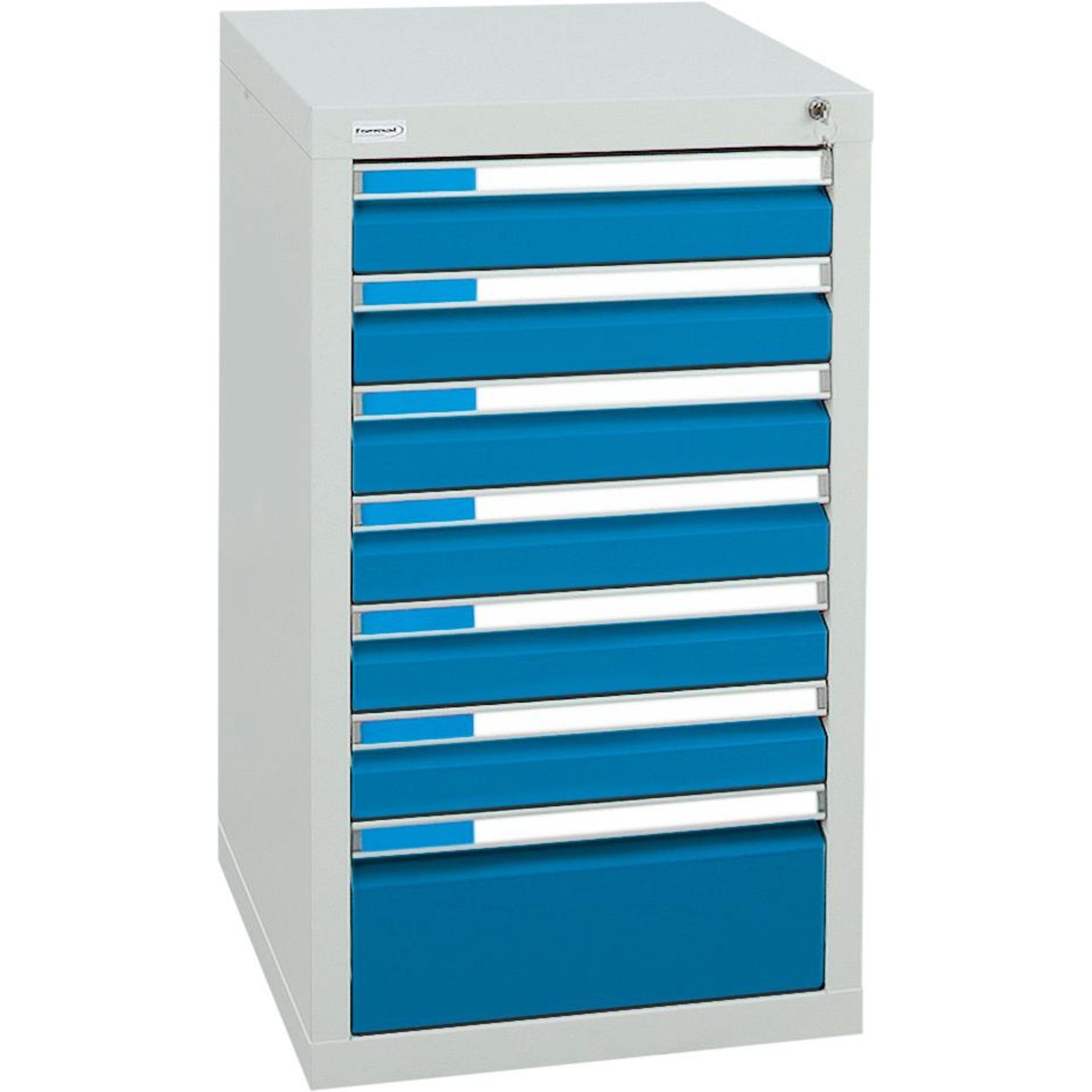 Format Schubladenschrank B500xT500xH900mm RAL 7035/5012 7 Schubladen 75kg