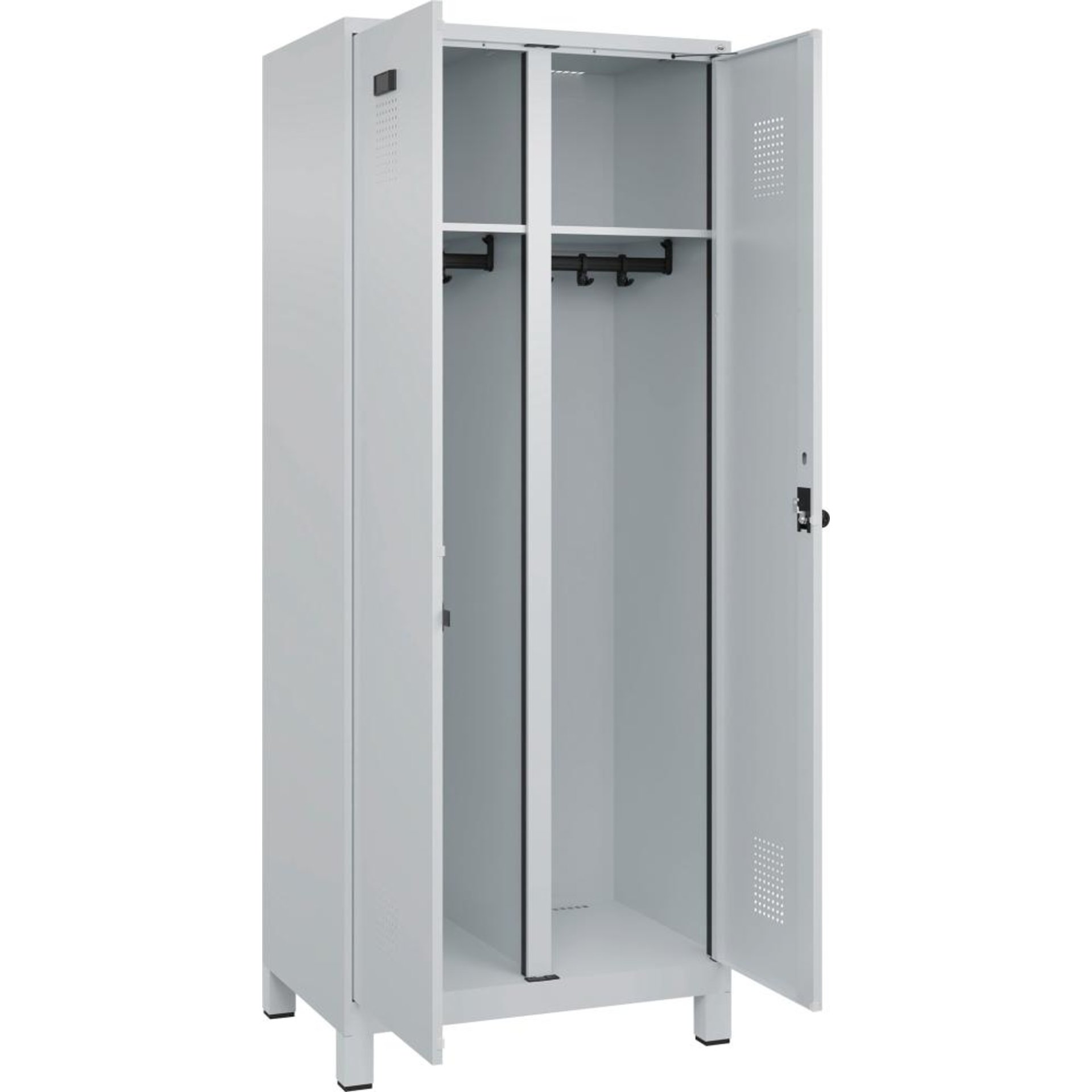S/W-Gard.-Schrank EVOLO mit 100 mm hohen Füßen RAL 7035/7035, 2 Abteile B800xT500xH1950mm
