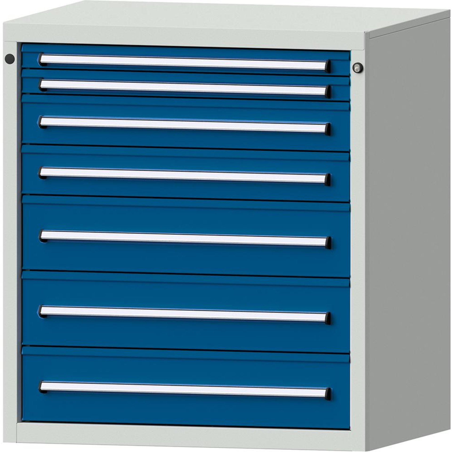 Format Schubladenschrank B910xT700xH1000mm RAL7035/5010 7 Schubladen 75kg