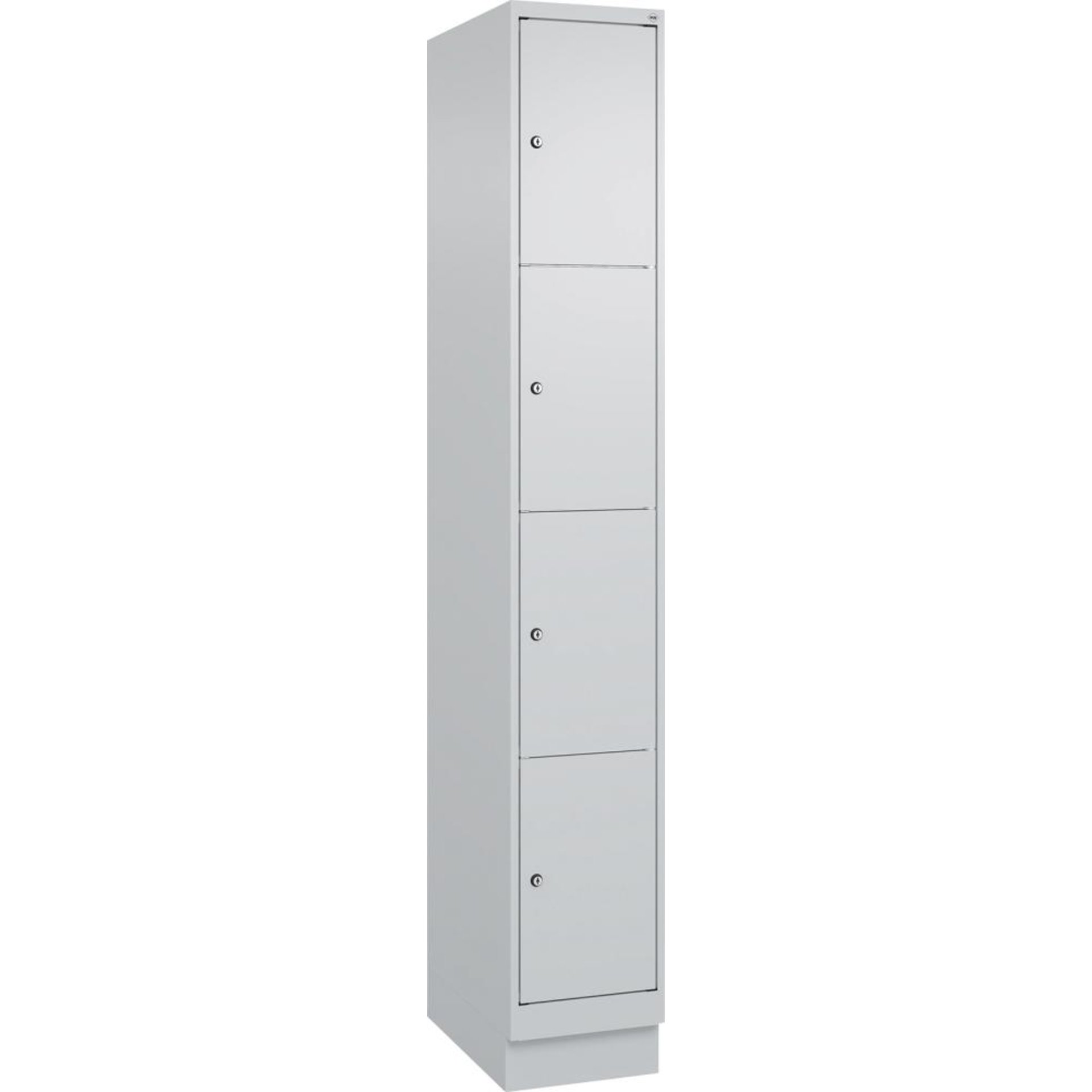 Fächerschrank CLASSIC B300xT500xH1950 mm RAL 7035/7035, 1x4 Fächermit 100 mm hohem Sockel