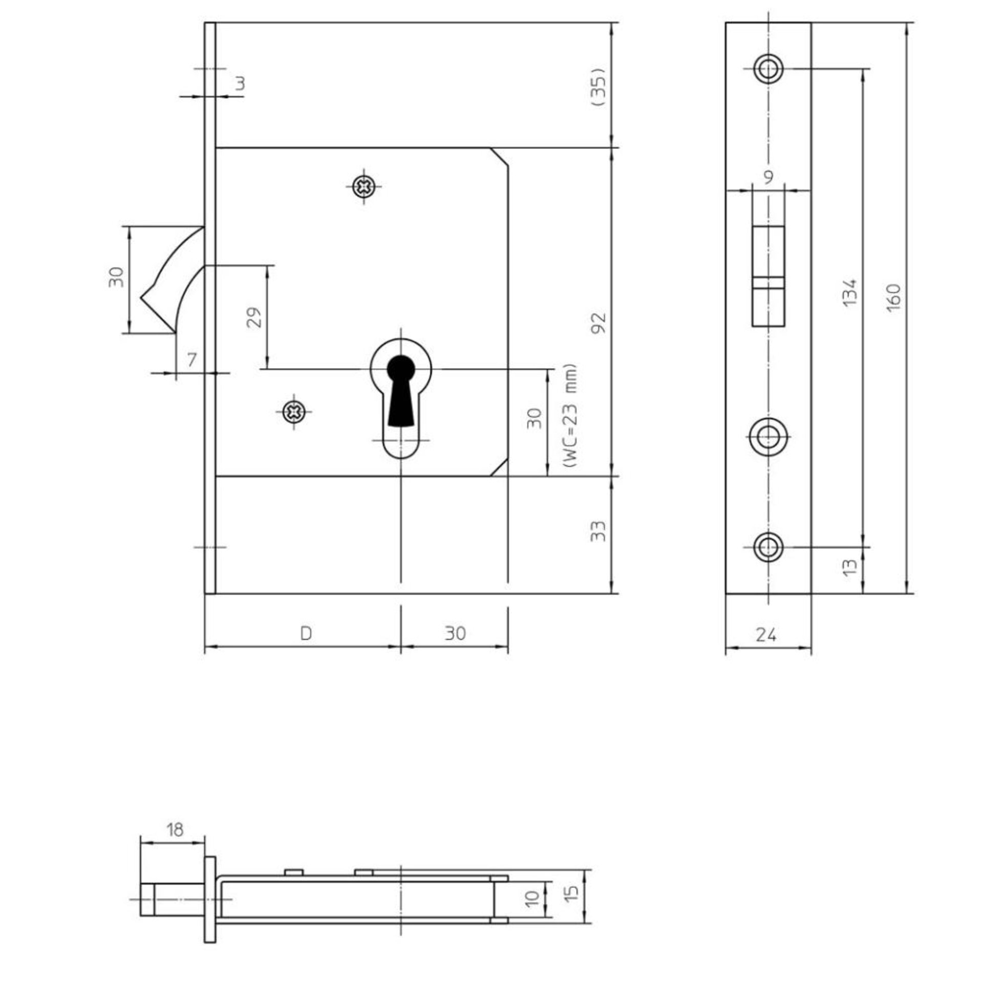 ST-Einsteckschloss 1620, PZ,20x160kt,DL/DR altsilb