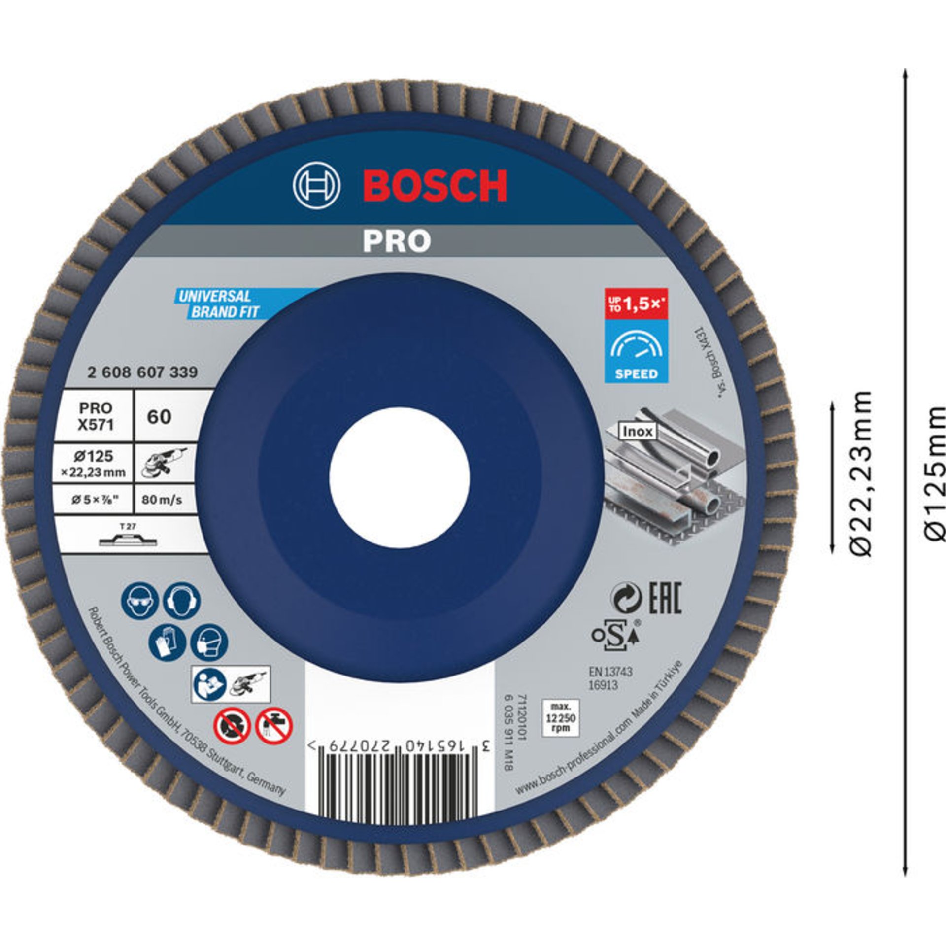 PRO X571 Fächerschleifscheibe, gerade, 125 mm, K60
