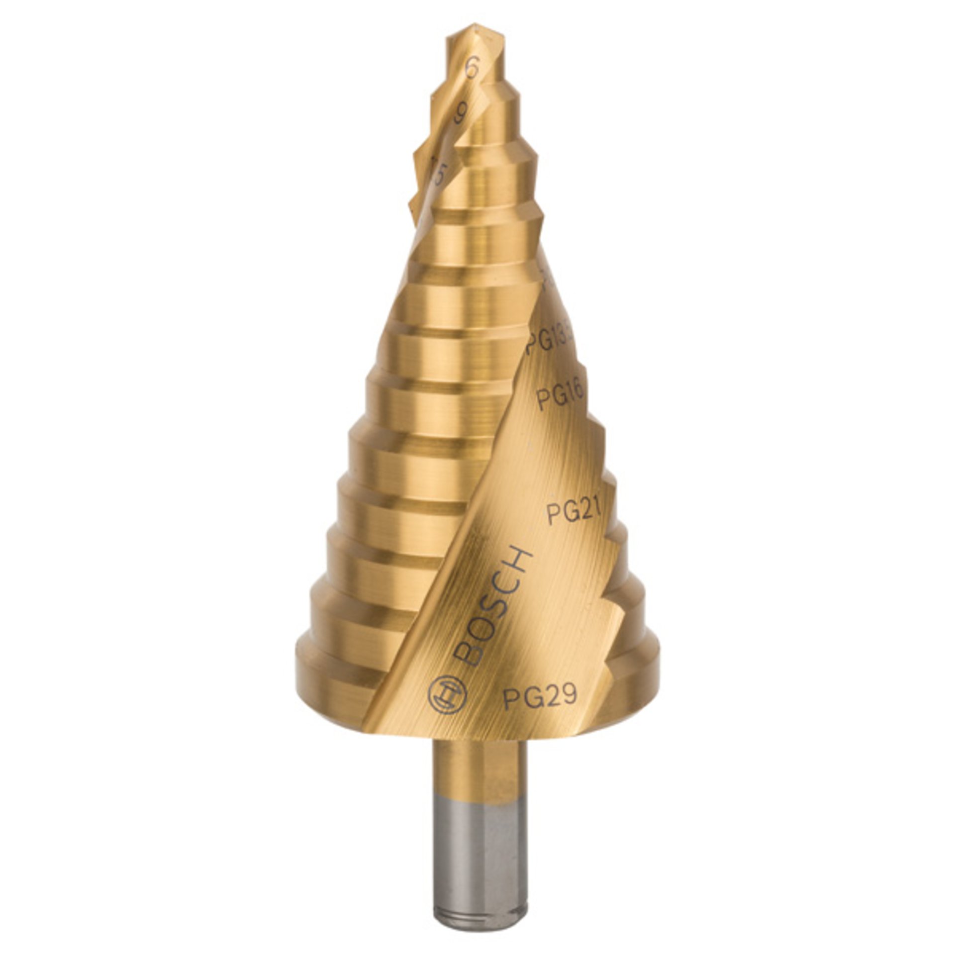 Stufenbohrer HSS-TiN, für Kabelverschraubung, 6 - 37 mm, 10 mm, 93 mm, 12 Stufen