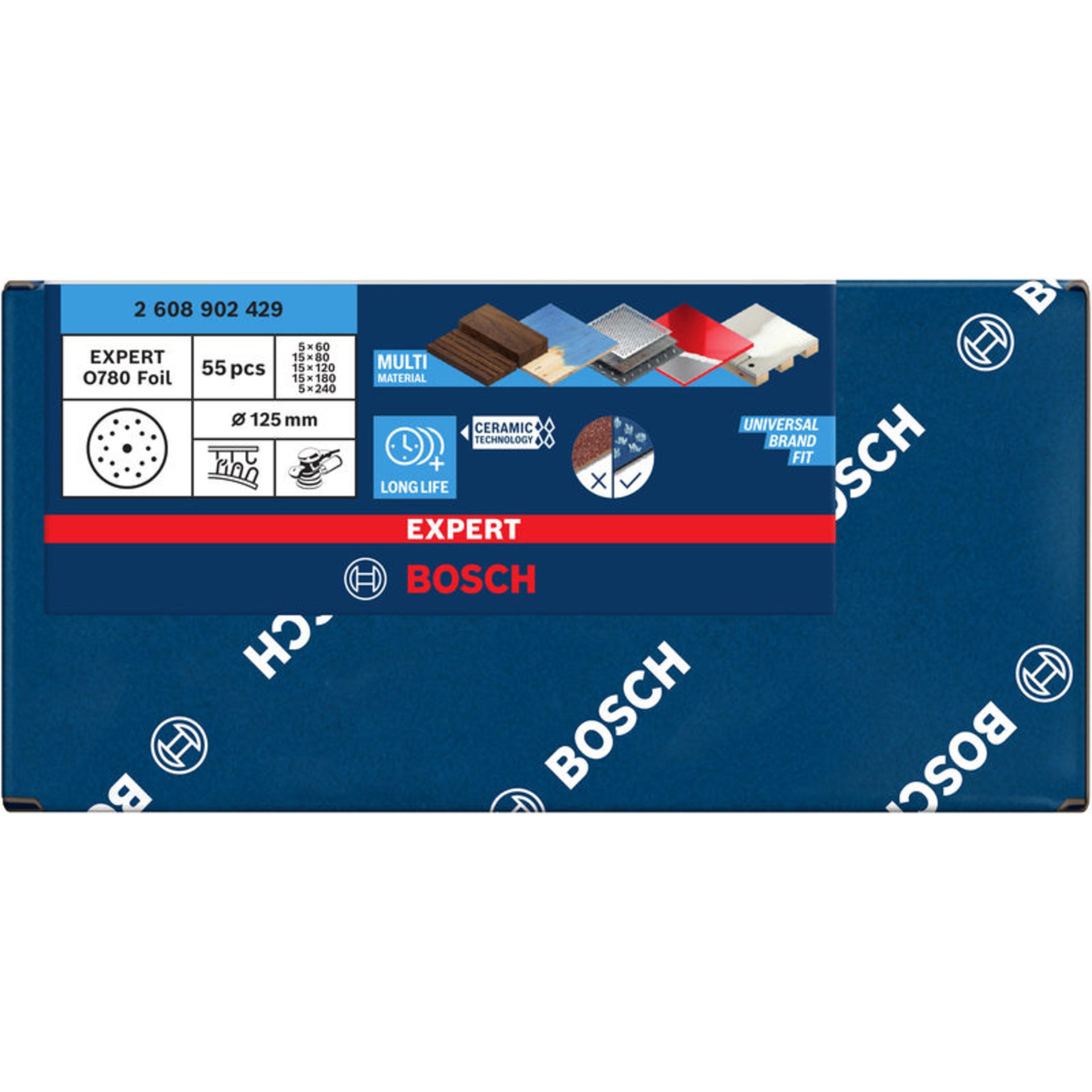 EXPERT O780 Foil Schleiffolie Set, 125 mm, K60/80/120/180/240, 55-tlg.