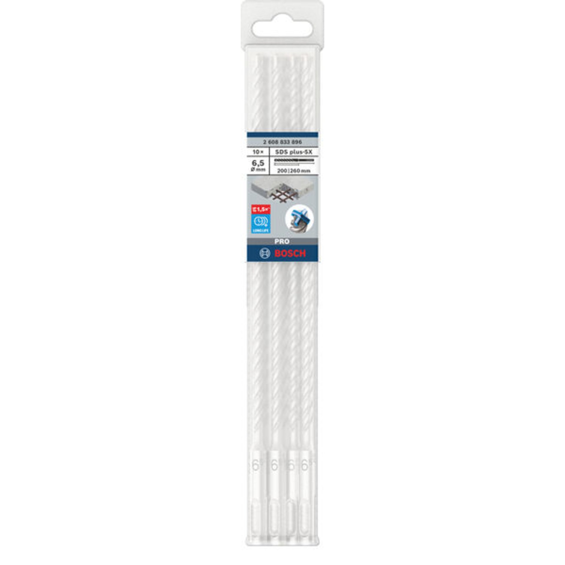 PRO SDS plus-5X Hammerbohrer, 6,5 x 200 x 260 mm, 10-tlg.