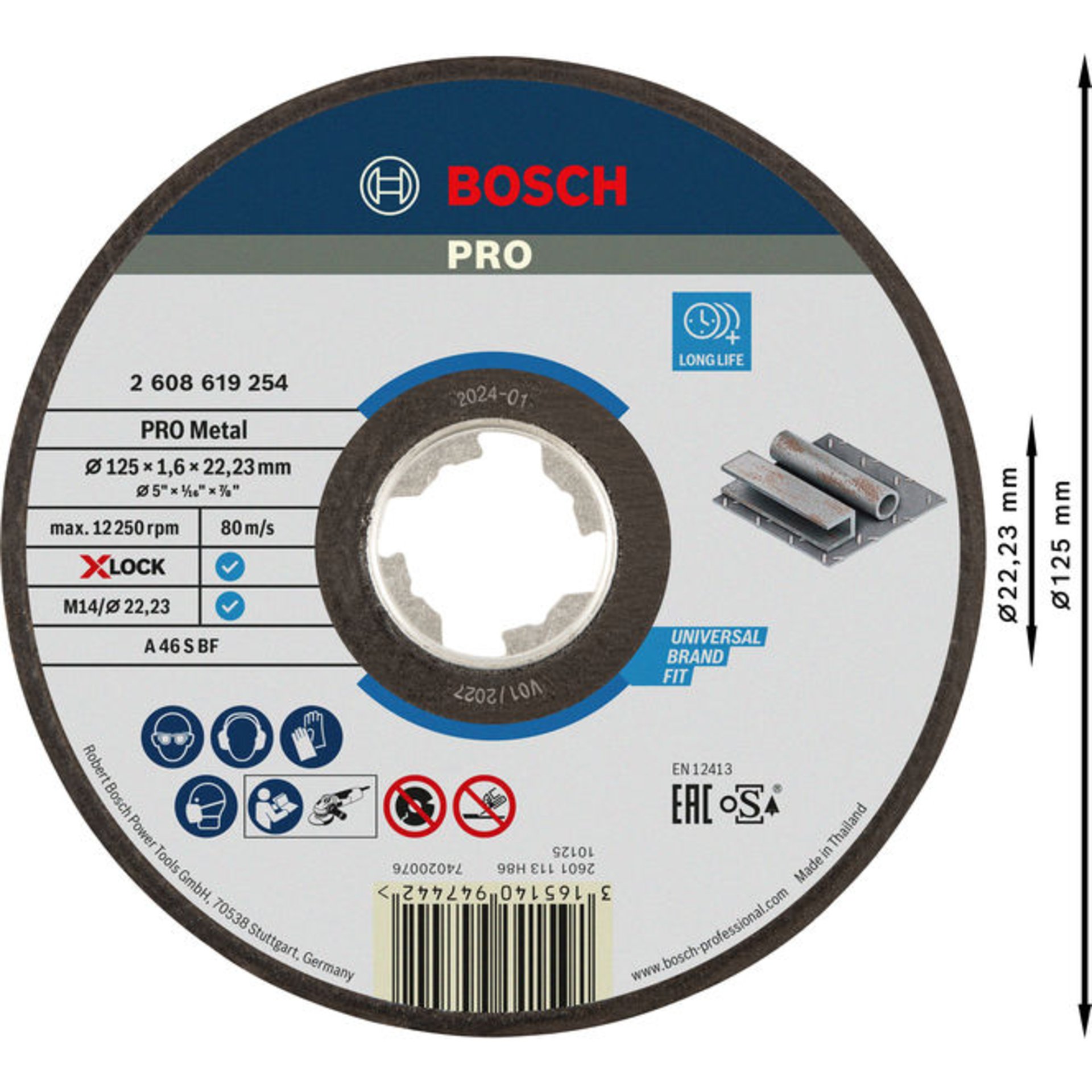 PRO Metal Gebundene Trennscheibe, 125 x 1,6 x 22,23 mm, X-Lock