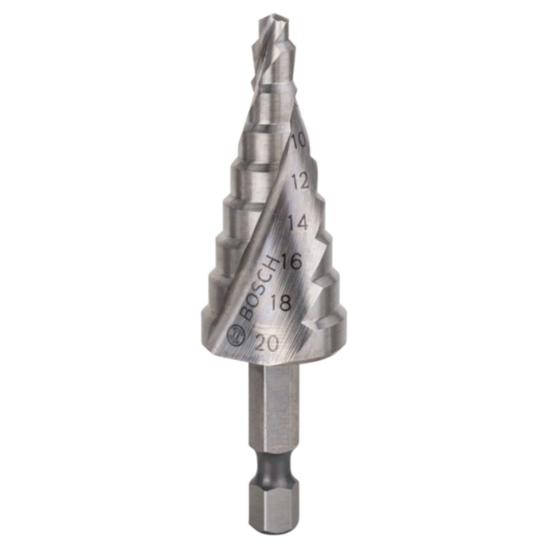 Stufenbohrer HSS, Sechskantschaft, 4 - 20 mm, 1/4-Zoll, 70,5 mm, 9 Stufen