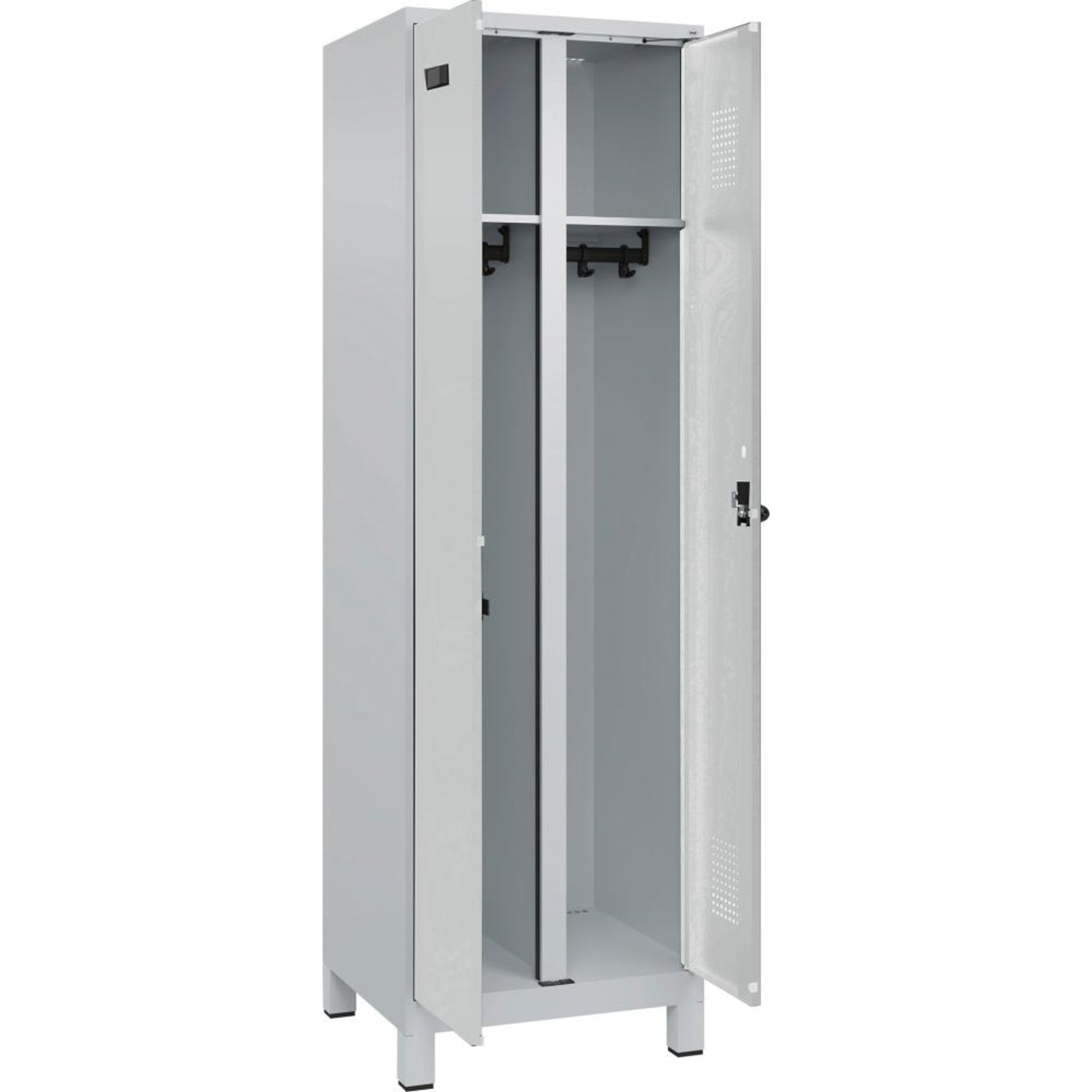 S/W-Gard.-Schrank EVOLO mit 100 mm hohen Füßen RAL 7035/7035, 2 Abteile B600xT500xH1950mm