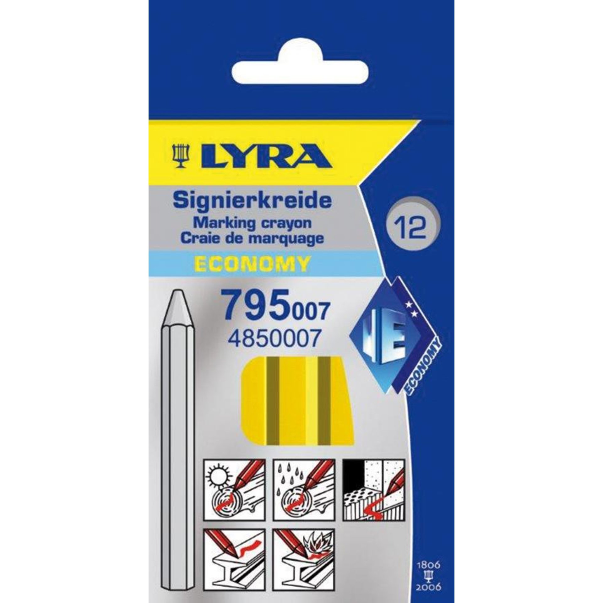 Signierkreide unpapiert 795 gelb a 12St. Lyra