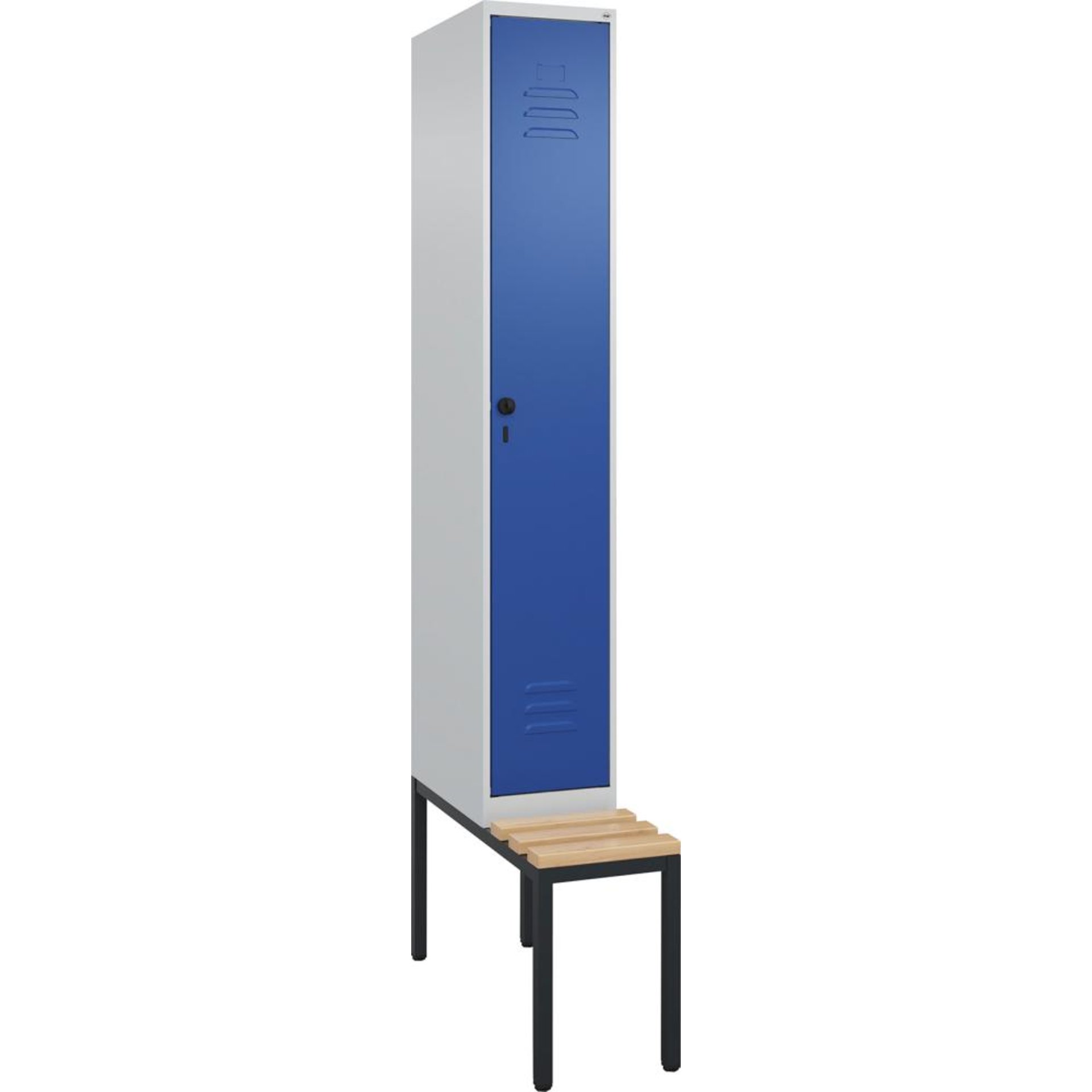 Gard.-Schrank TW CLASSIC B300xT500xH2120 mm RAL 7035/5010, 1 Abteil mit untergeb. Sitzbank
