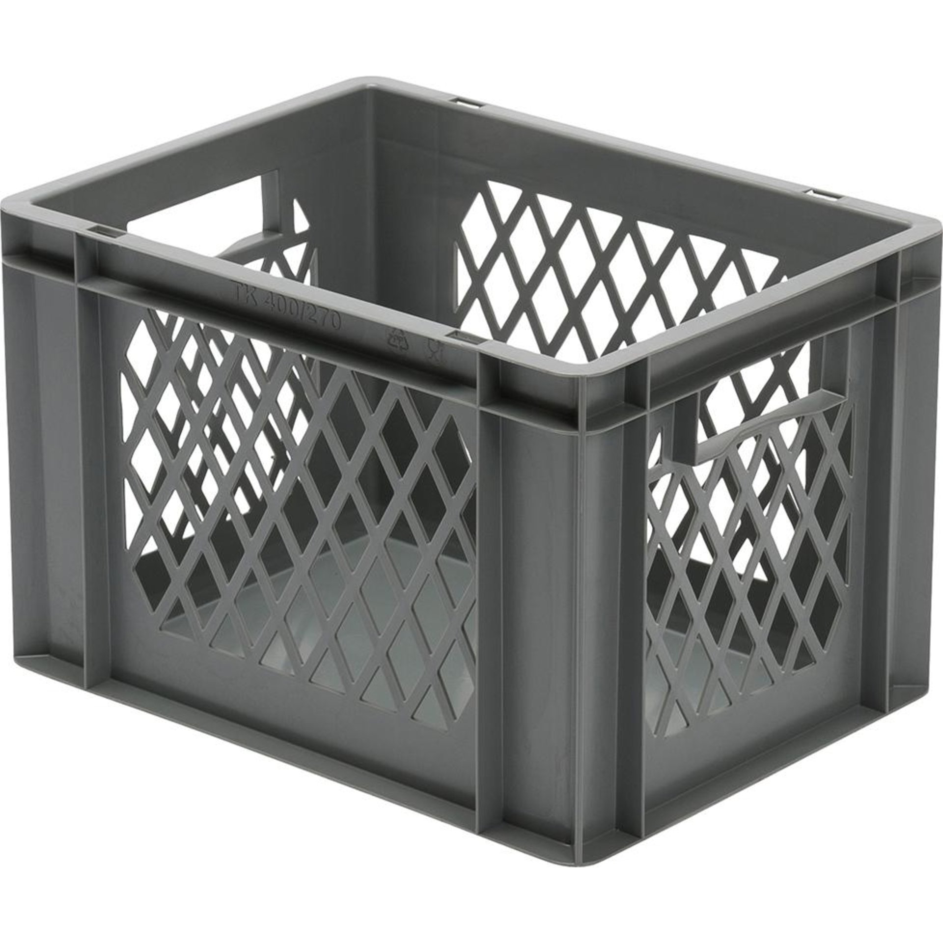 Transport-Stapelkasten B400xT300xH270 mm grau, Wände durchbrochen mit Griffloch LA-KA-PE