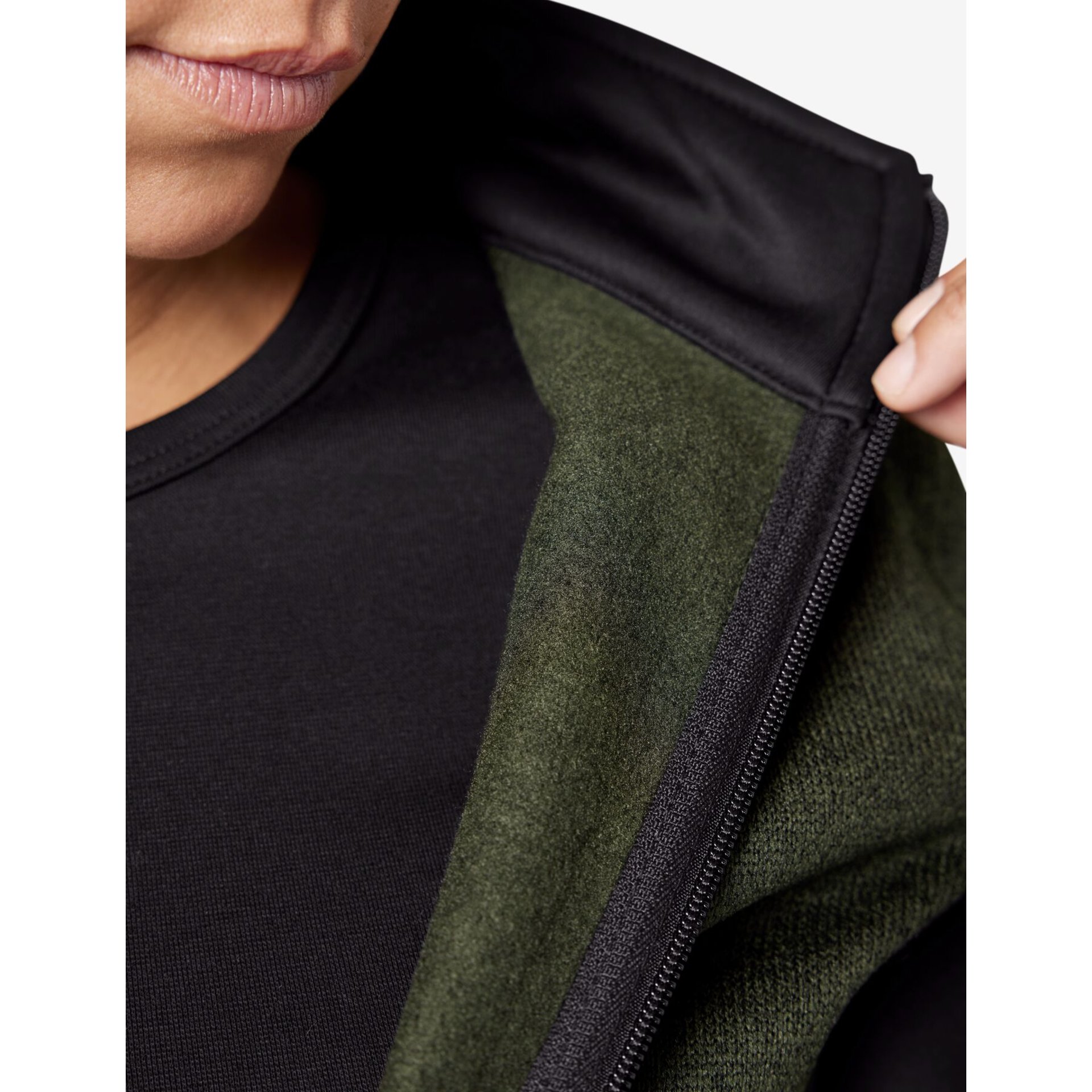 MARIEKE Strick-Fleece-Jacke Damen oliv-schwarz 3XL