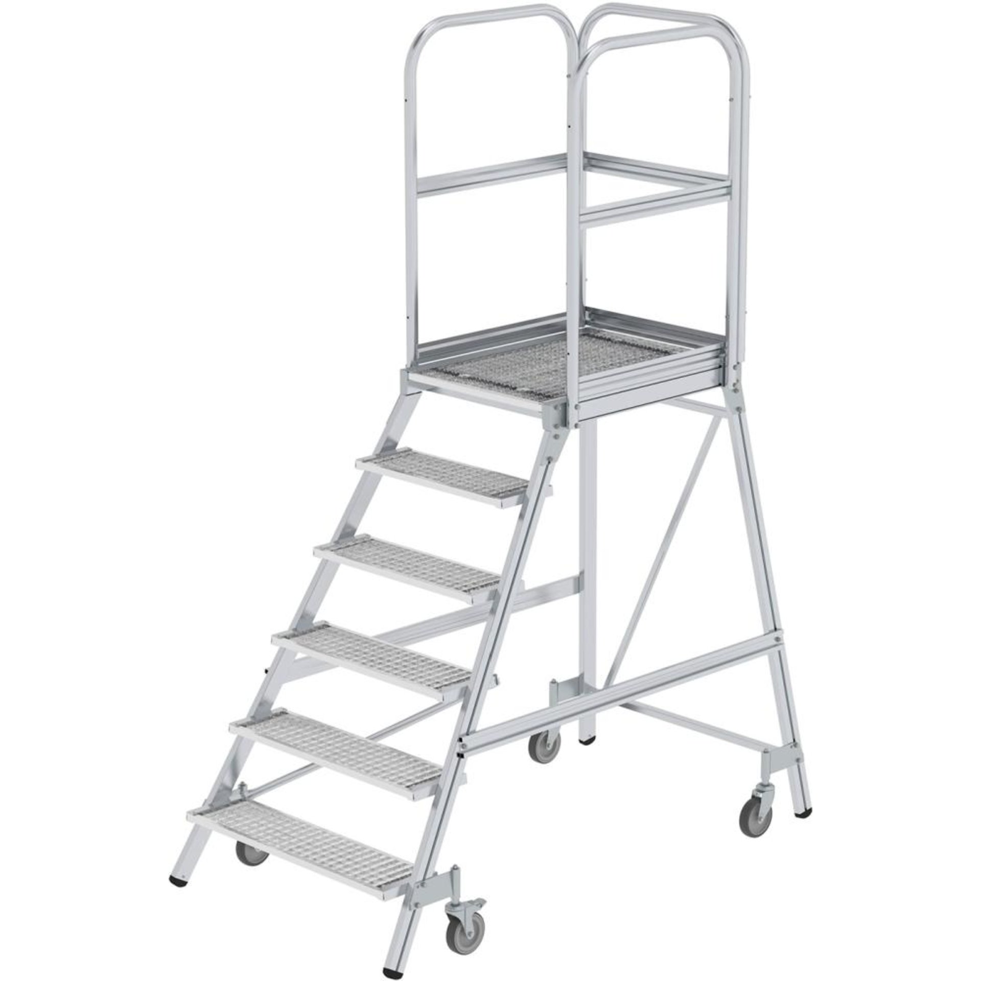 Podesttreppe, einseitig begehbar, Stahl-Gitterrost