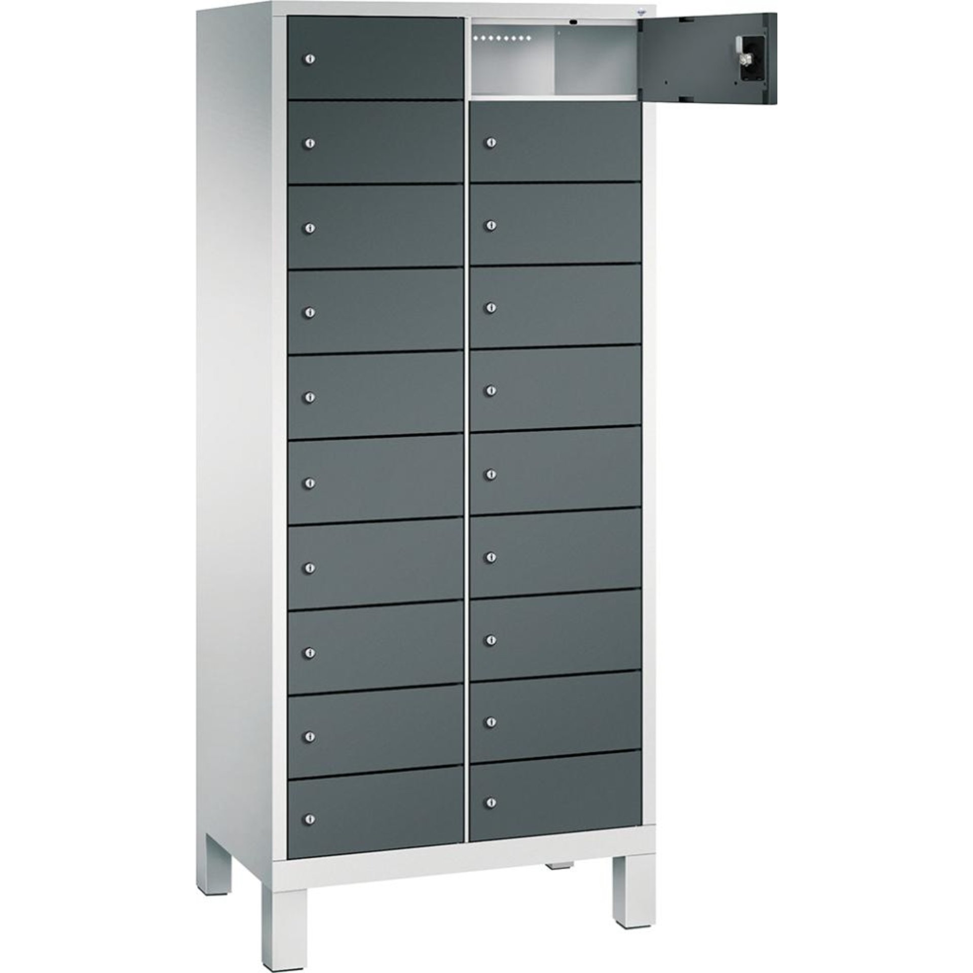 Laptopschrank 2x10Fächer B810xT500xH1800 mm RAL 7035/7016 mit Elektrifizierung