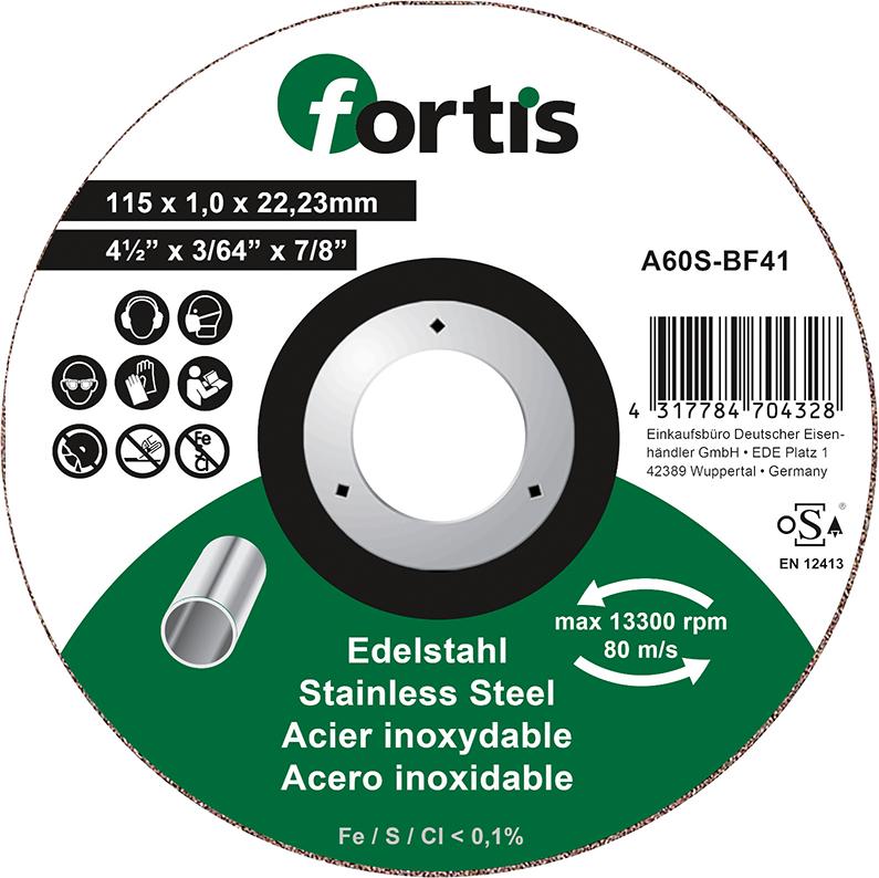 Fortis Trennscheibe Edelstahl 115x1,0 gerade Fortis Trennscheibe Edelstahl 115x1,0 gerade