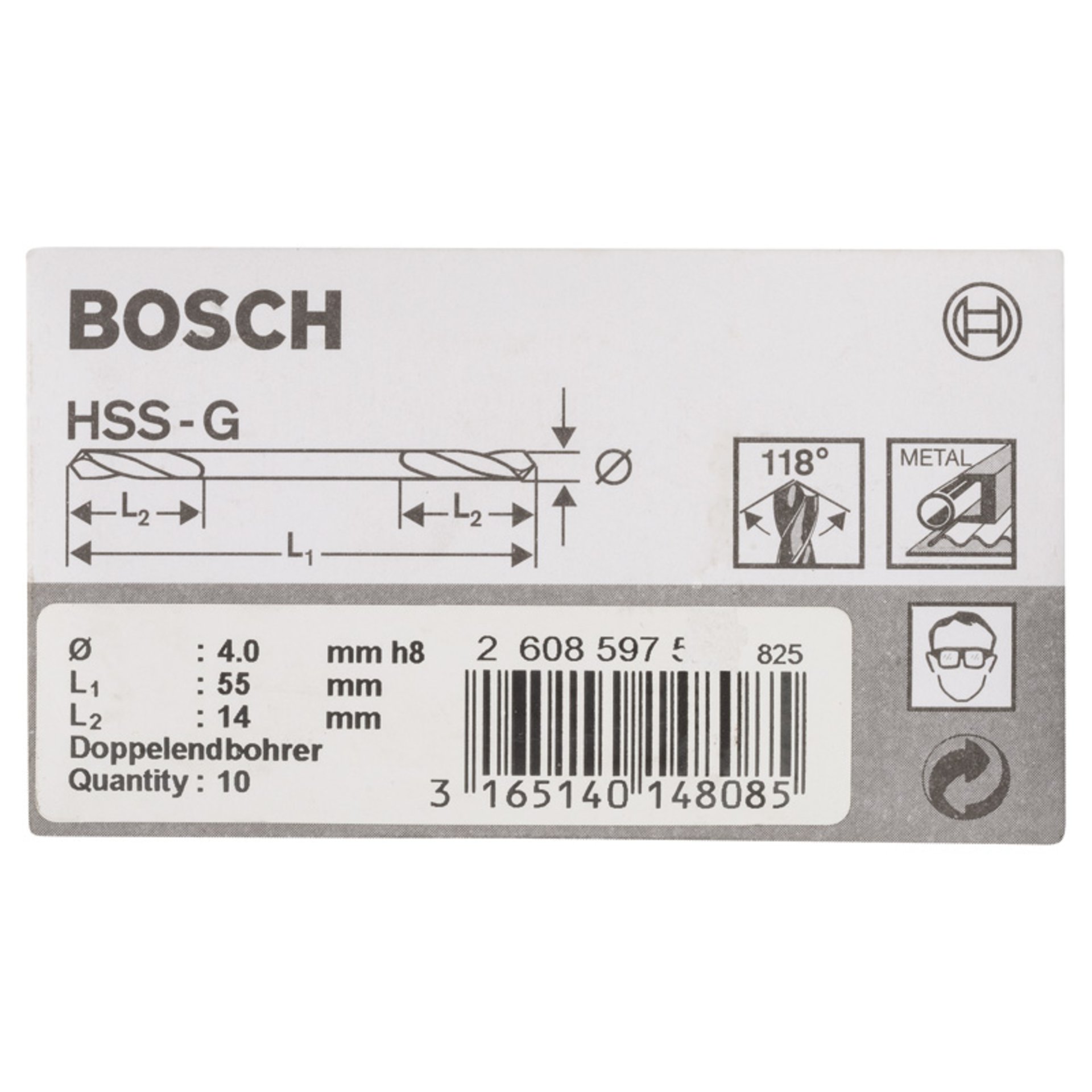 PRO Metal HSS-G Spiralbohrer mit Doppelklinge, 4 x 14 x 55 mm, 10-tlg.