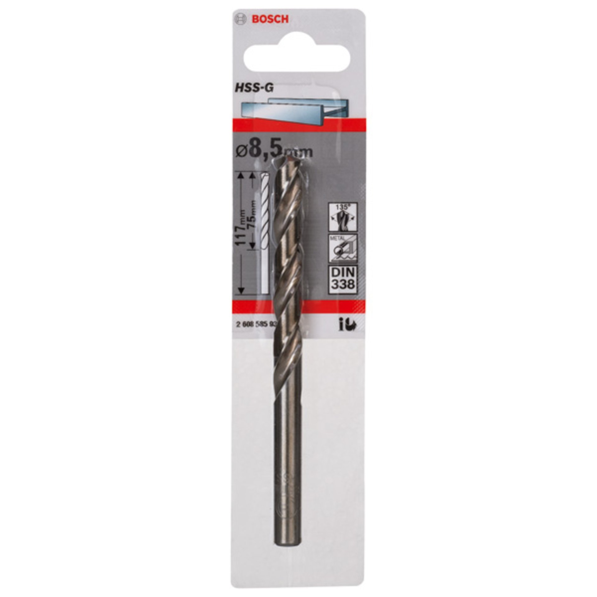 Metallbohrer HSS-G, DIN 338, 8,5 x 75 x 117 mm, 1er-Pack