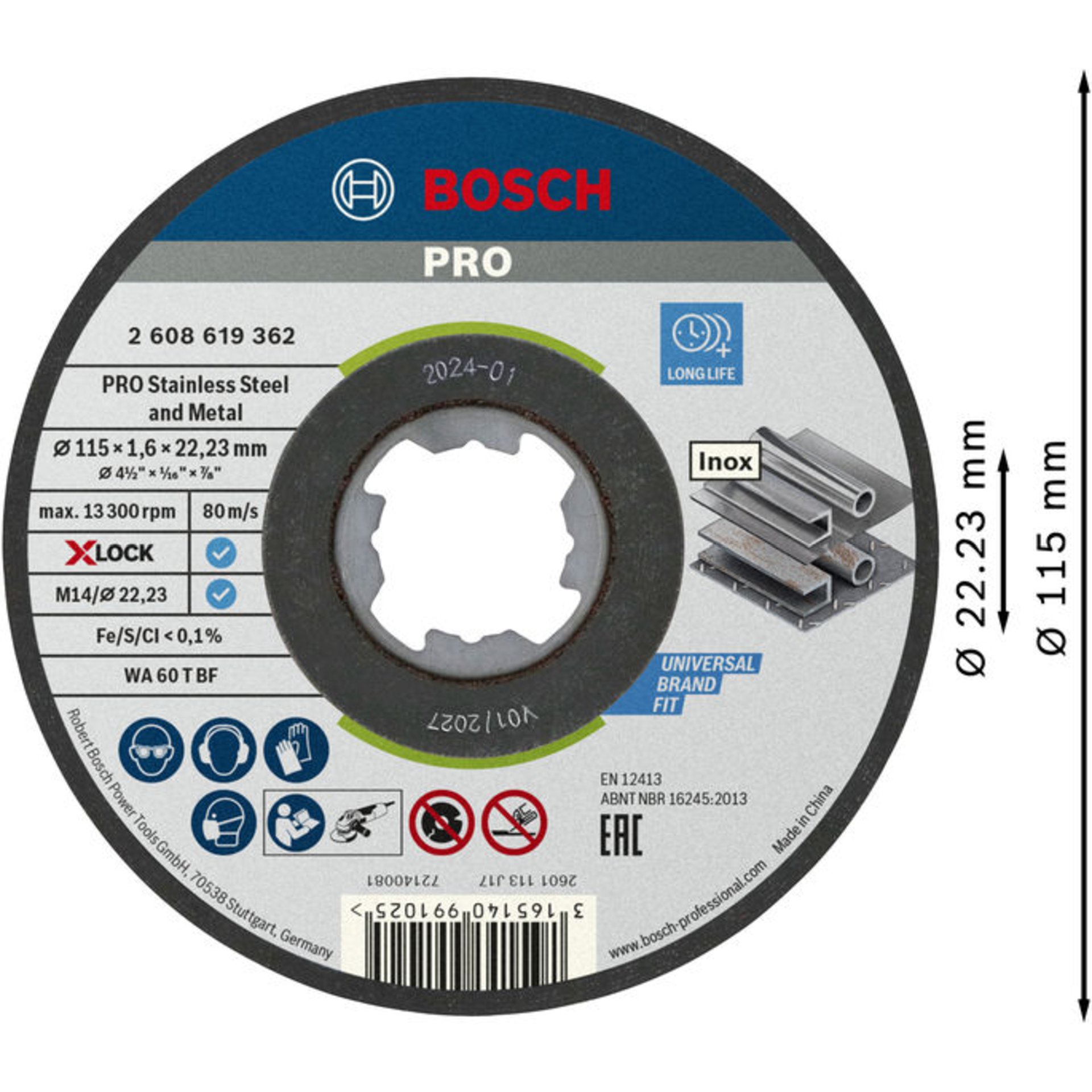 PRO Stainless Steel and Metal X-Lock Trennscheibe, 115 x 1.6 x 22.23 mm, gerade