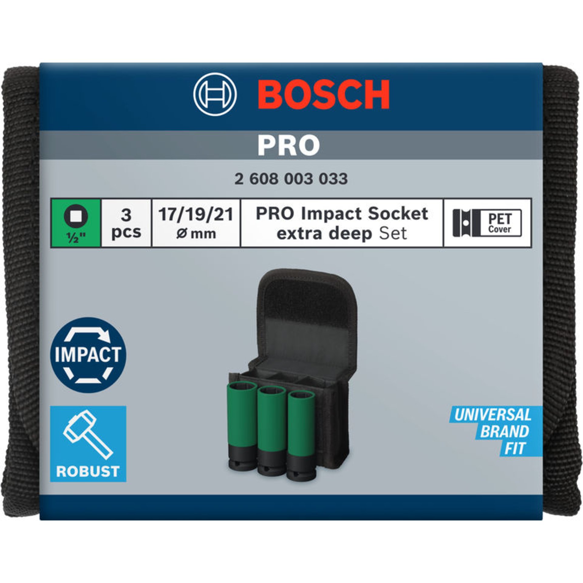 PRO Impact Steckschlüssel-Set mit PET-Abdeckungen, 1/2", extra tief, 3-tlg