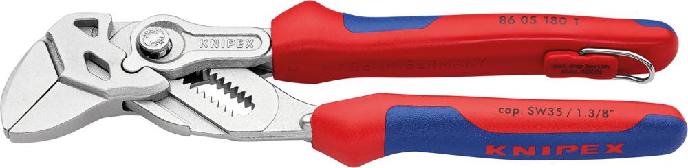 Knipex Zangenschlüssel verchromt mit Sicherheitsöse und 2-Komponenten-Griffen 180mm