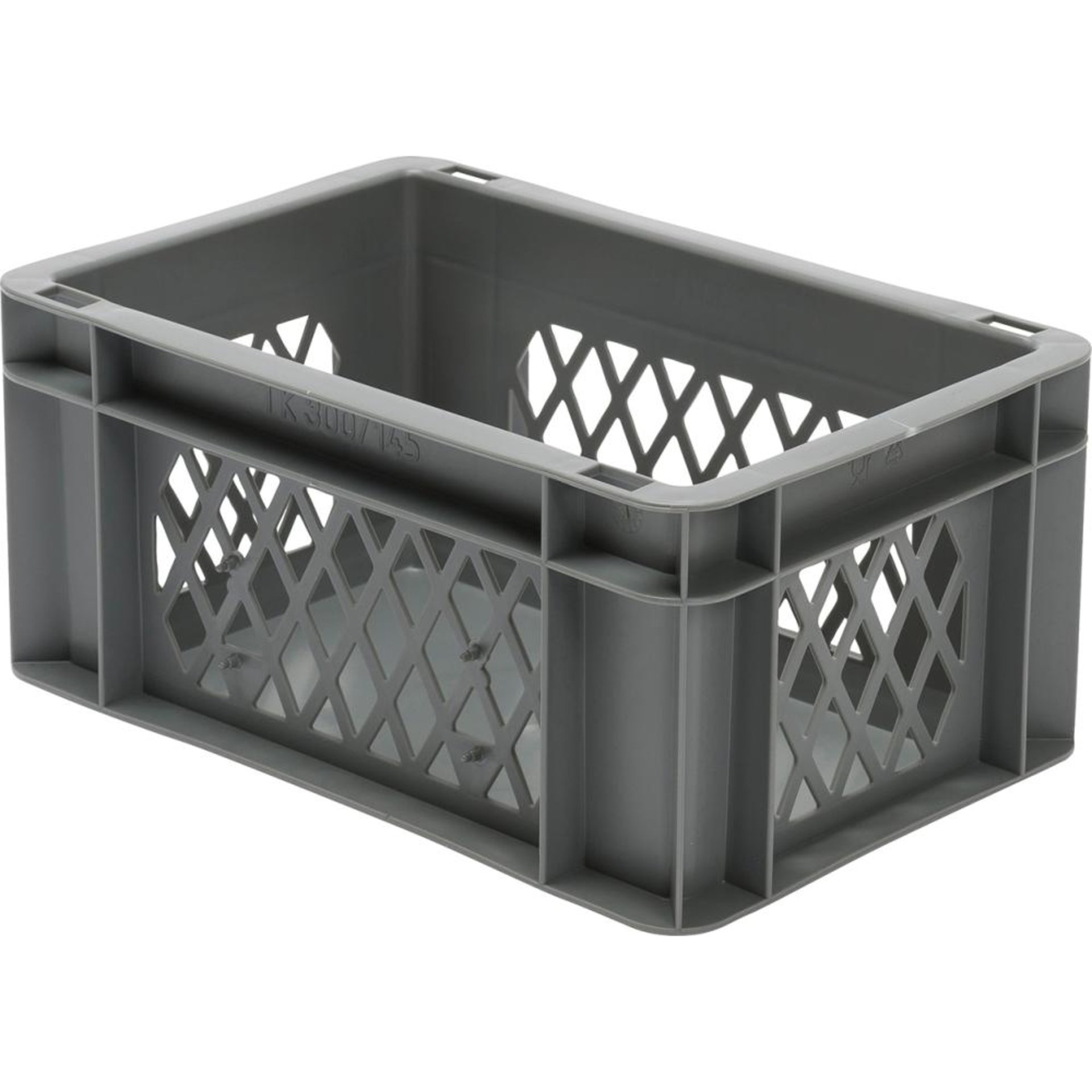 Transport-Stapelkasten B300xT200xH145 mm grau, Wände durchbrochen ohne Griffloch LA-KA-PE
