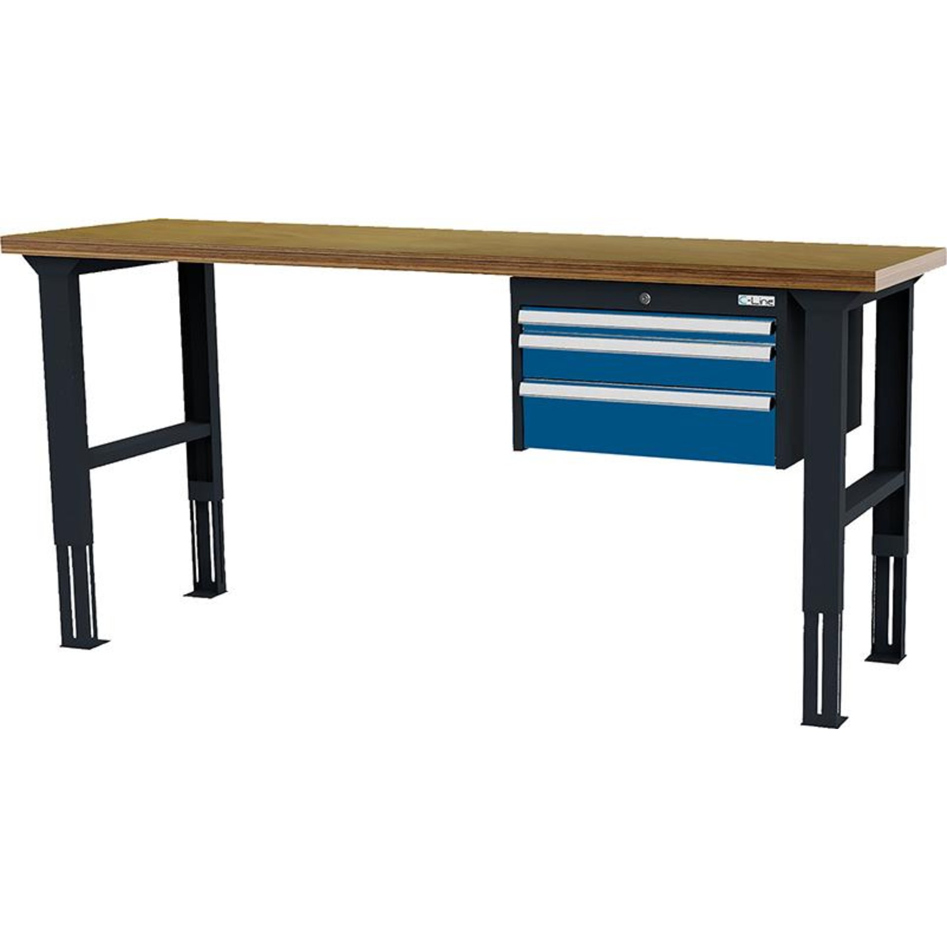Arbeitstisch höhenvers. mit 3 Schubladen B2000xT600xH760-1060 mm RAL 7016/5010 Buche MP