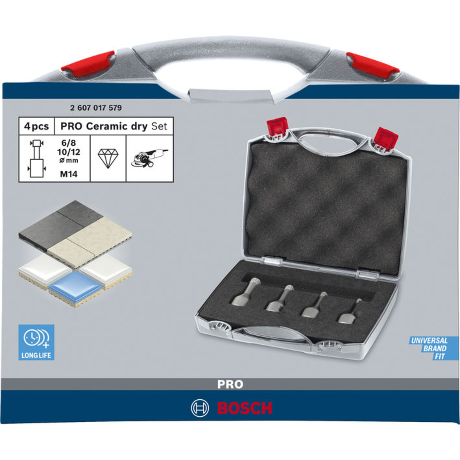 PRO Ceramic dry M14 Trockenbohrkronen-Set, 6/8/10/12,0 x 30 mm, 4-tlg.