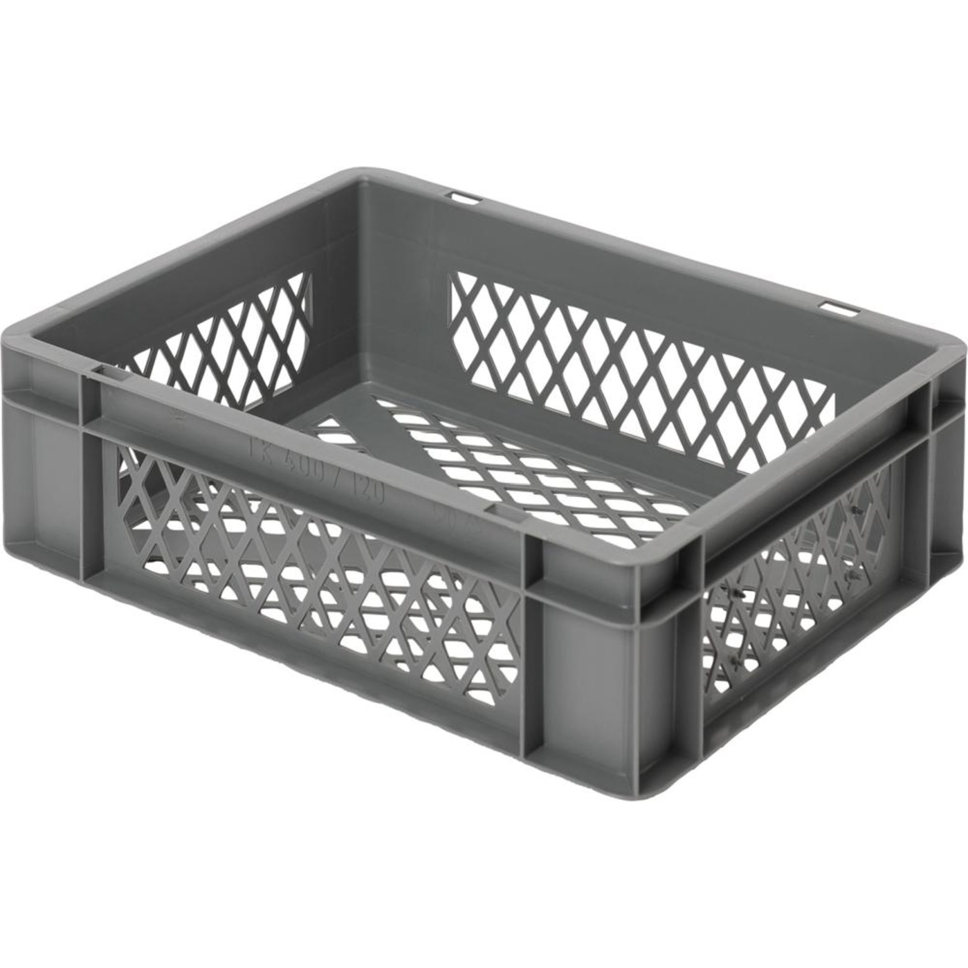 Transport-Stapelkasten B400xT300xH120 mm grau, kpl. durchbrochen ohne Griffloch LA-KA-PE