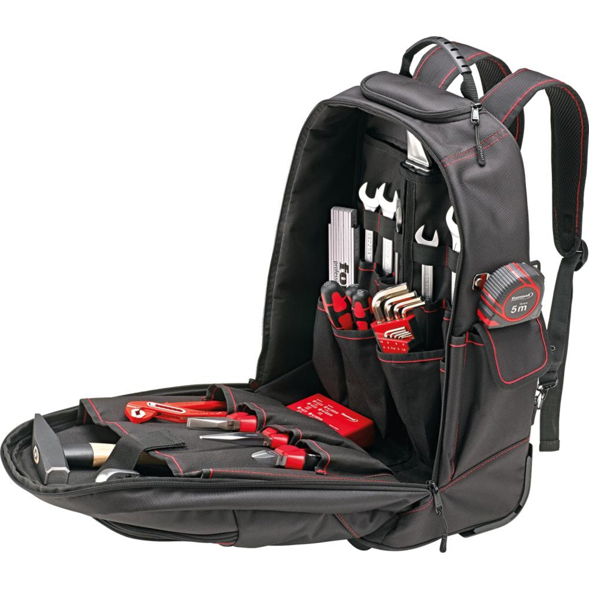 Werkzeugrucksack mit Rollen und Teleskopgriff 350x210x490mm Nylon FORMAT