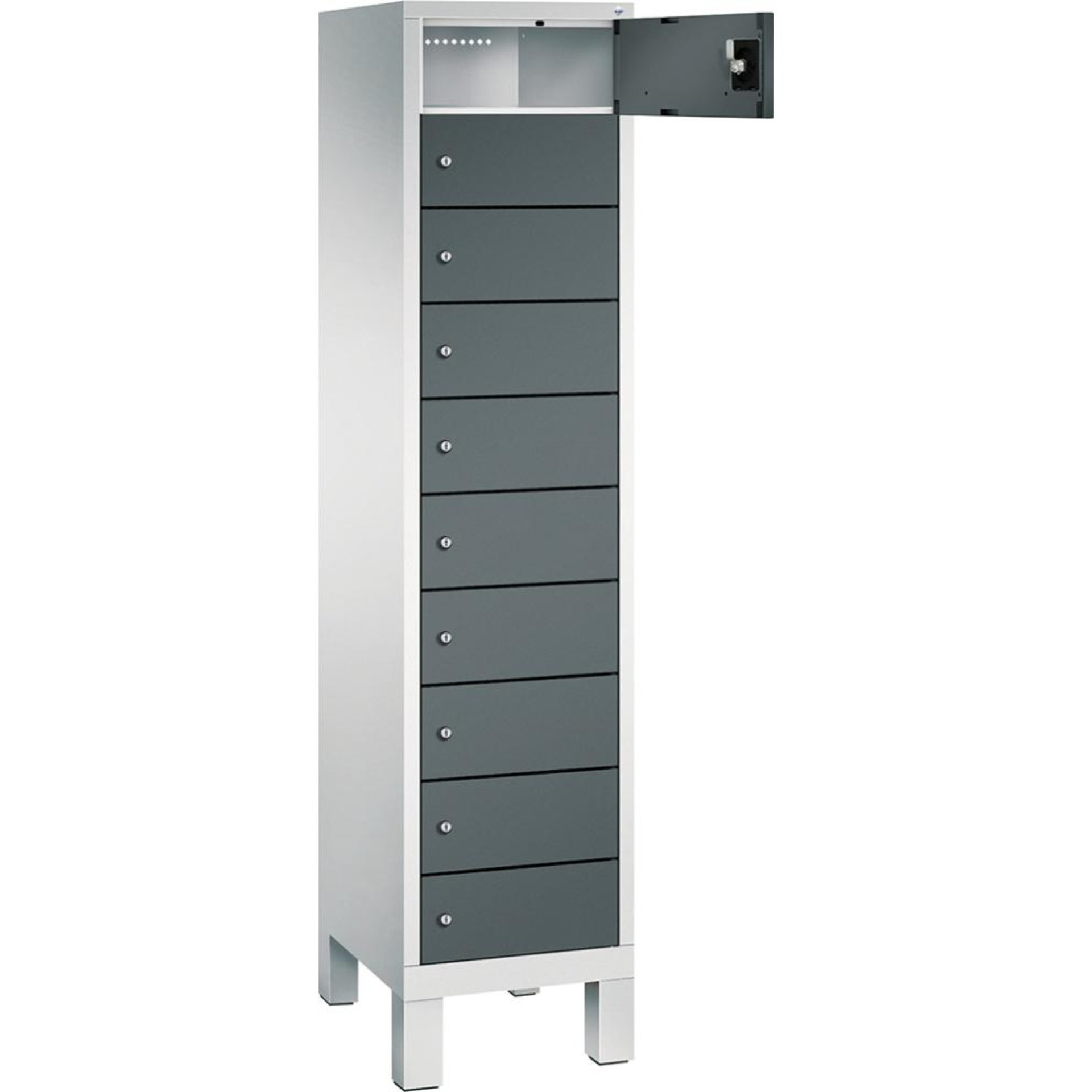 Laptopschrank 1x10Fächer B420xT500xH1800 mm RAL 7035/7016 mit Elektrifizierung