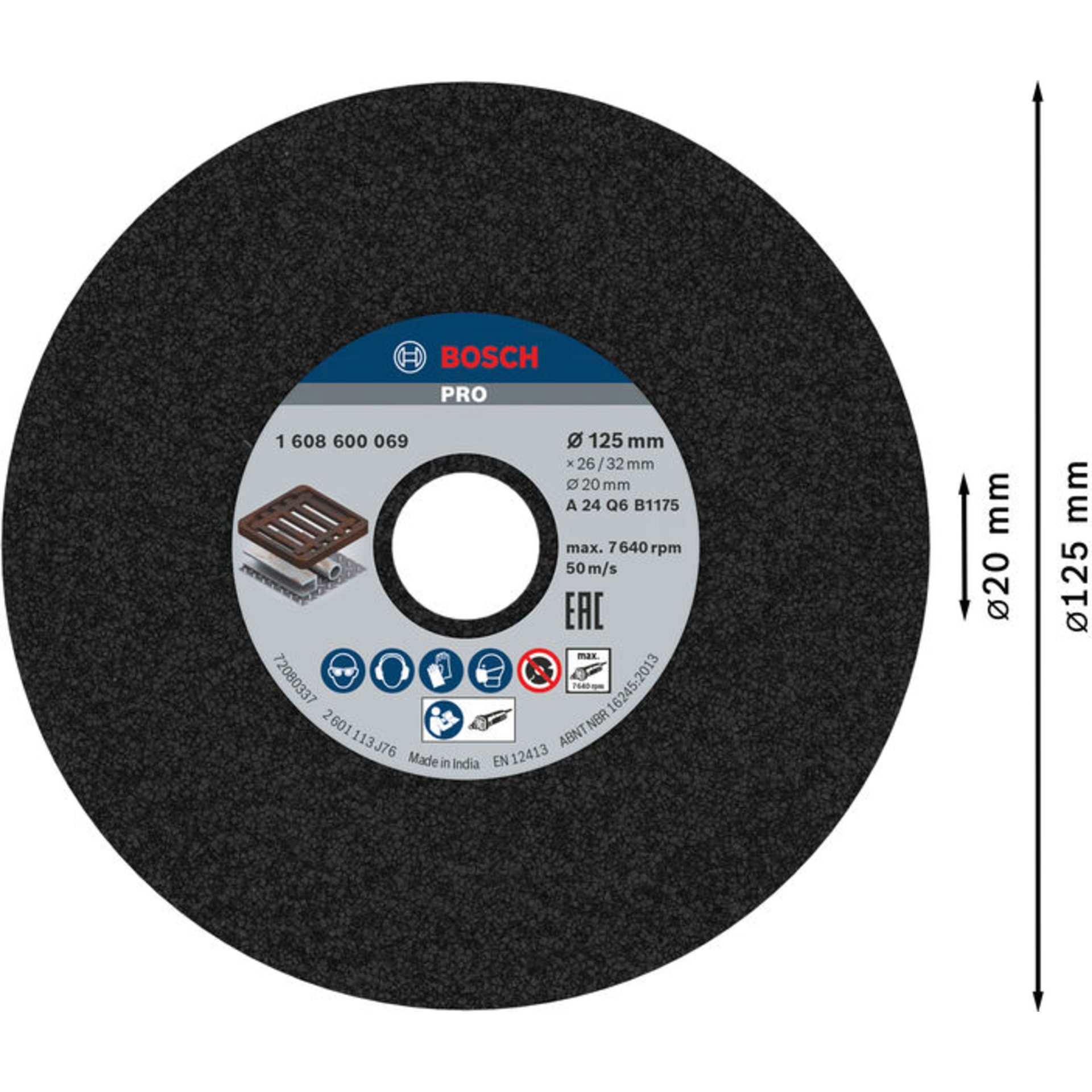 PRO Metal Schleifscheibe, 125 x 26 x 20 mm, K24