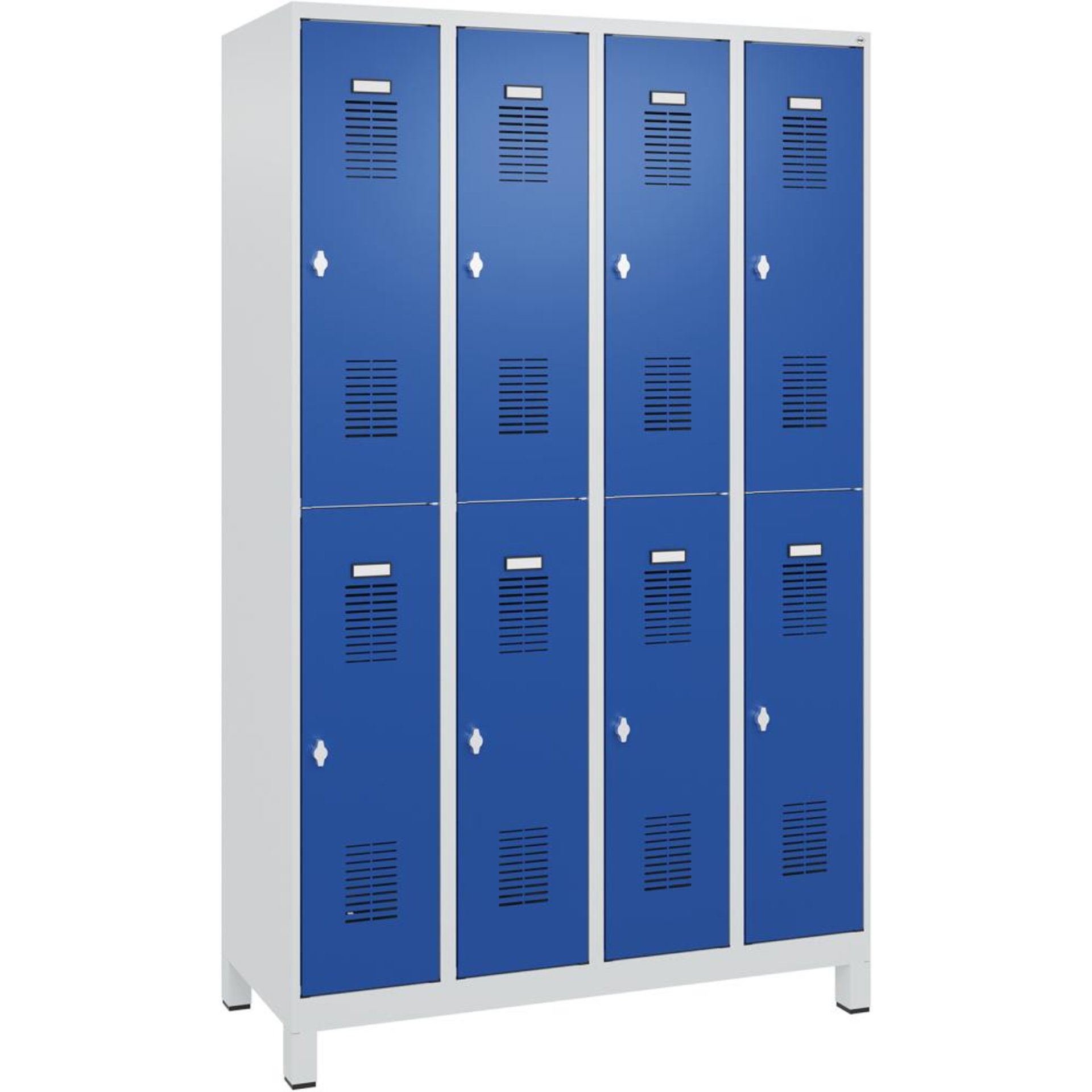 FORMAT Garderobenschrank B1200xT500xH1950 mm RAL7035/5010, 4x2 Abteileu. Füße (Selbstmontage)