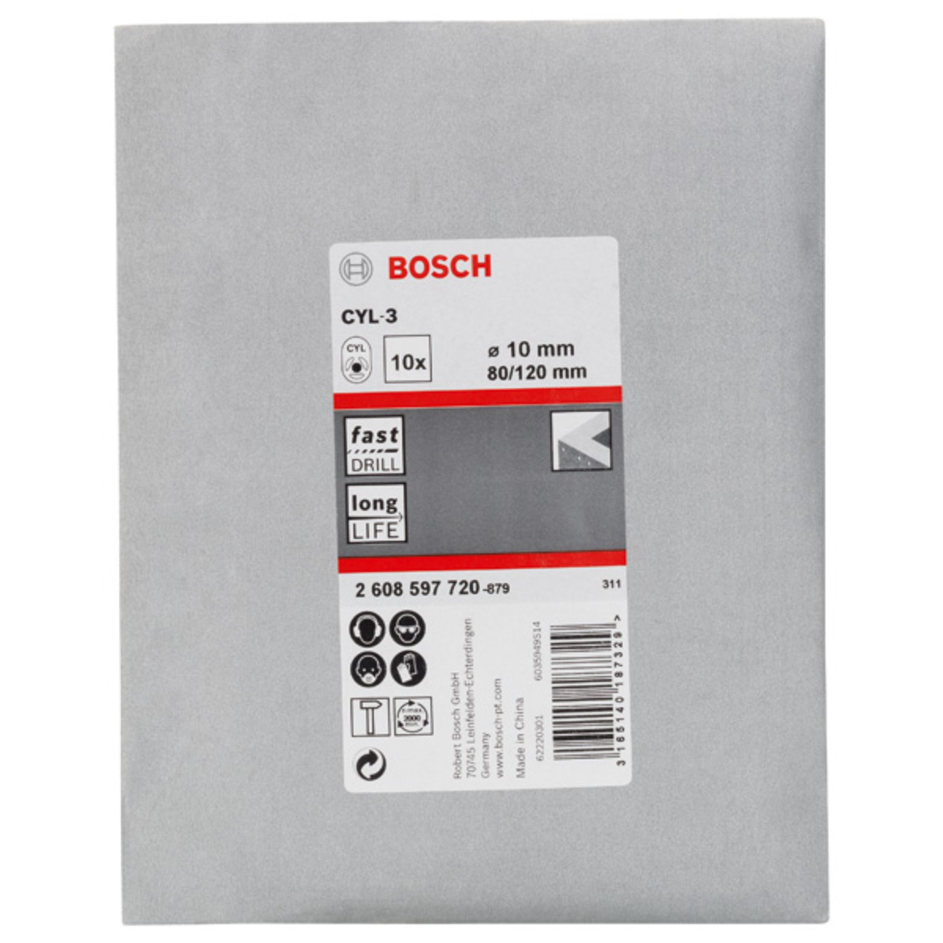 Betonbohrer CYL-3, 10 x 80 x 120 mm, d 9 mm, 10er-Pack