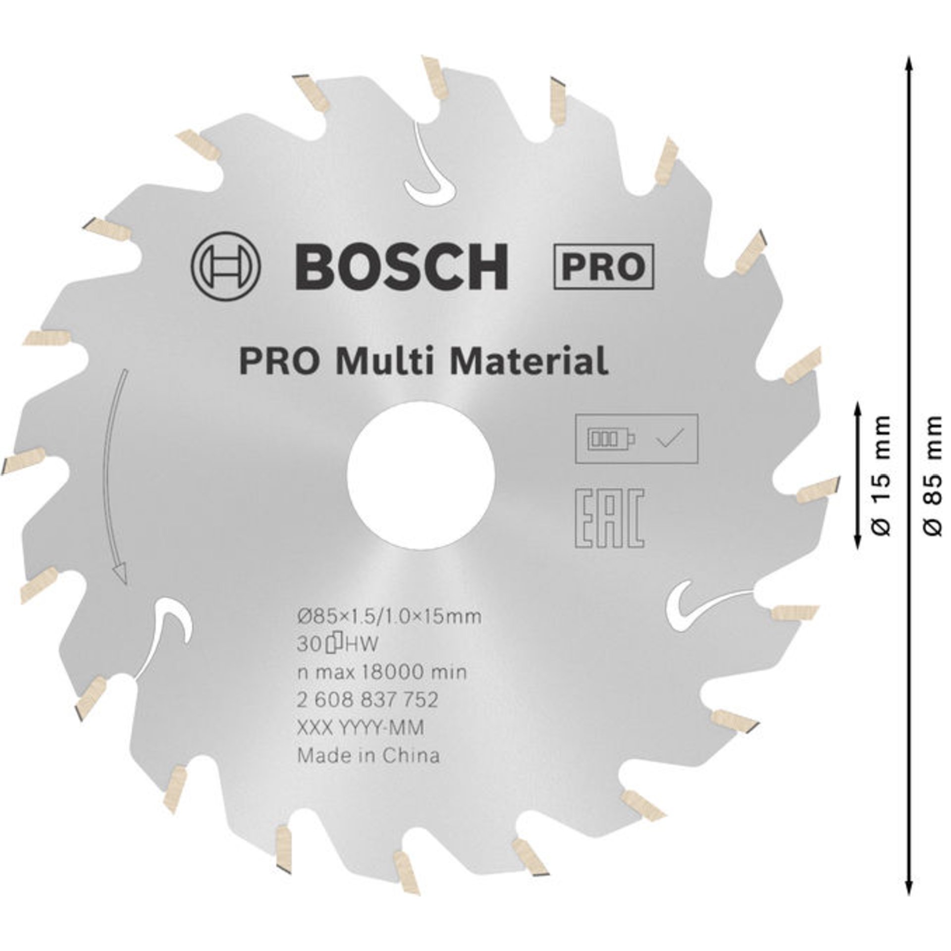 PRO Multi Material cordless Kreissägeblatt 85 x 1,5 x 15 mm