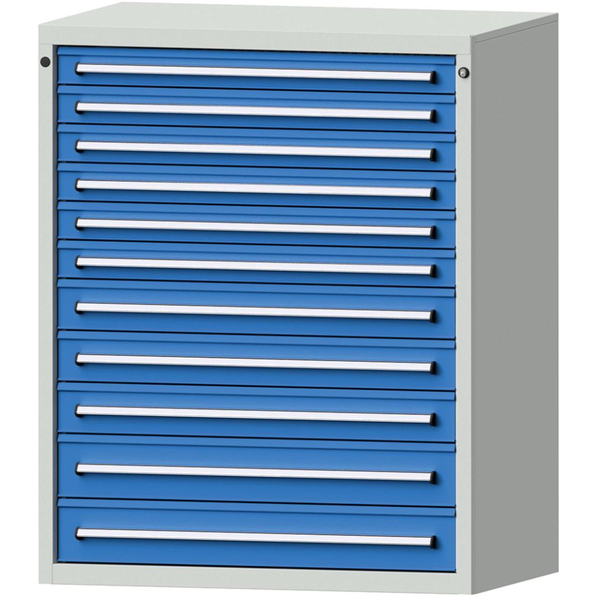 Format Schubladenschrank B1060xT675xH1300mm RAL7035/5012 11 Schubladen 75kg