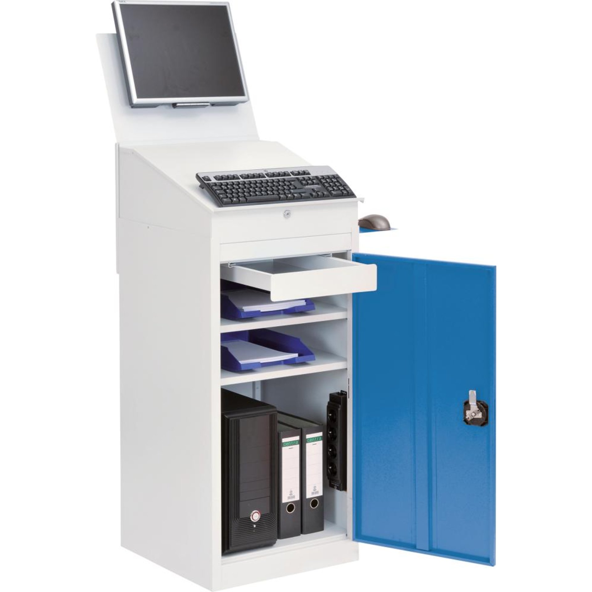 Computerschrank Office stationär 1 Tür 1 Schub. 4er-Steckd. VESA-Halter B500xT500xH1575mm