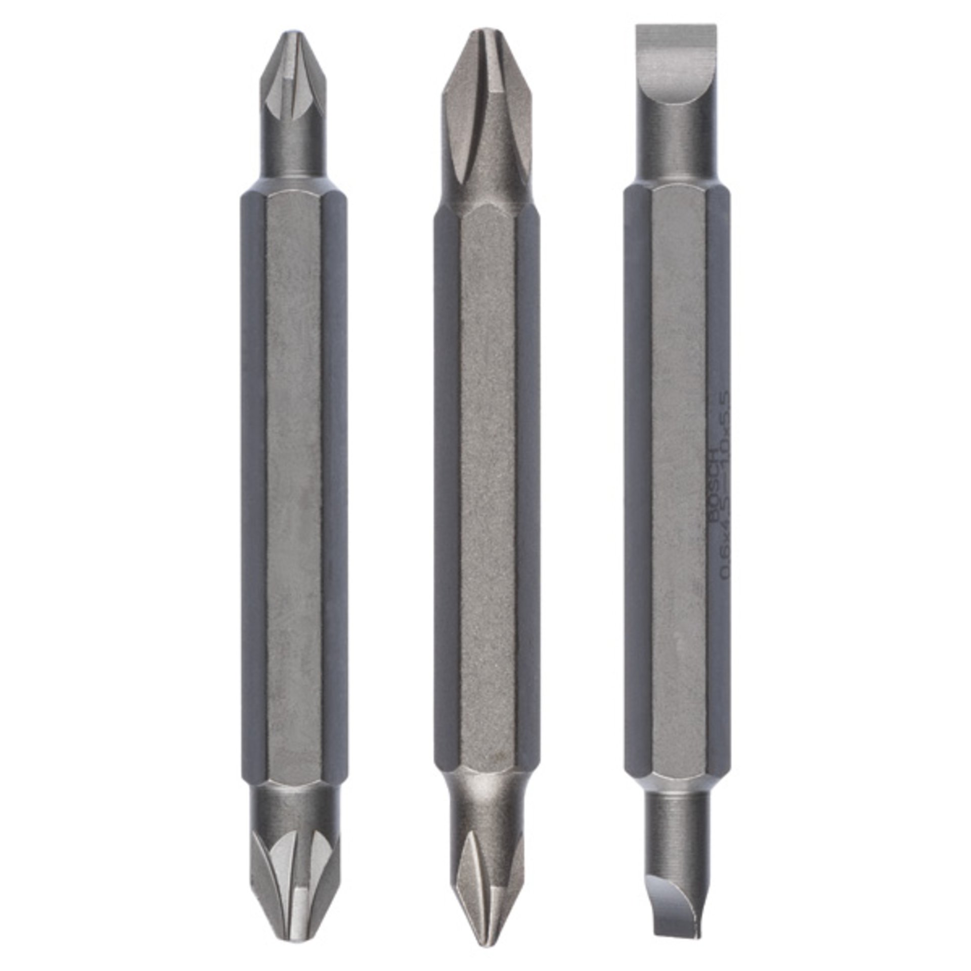 Doppelklingenbit-Set, 3-teilig, PH1, PZ1, S 0,6x4,5, PH2, PZ2, S1,0x5,5, 60 mm