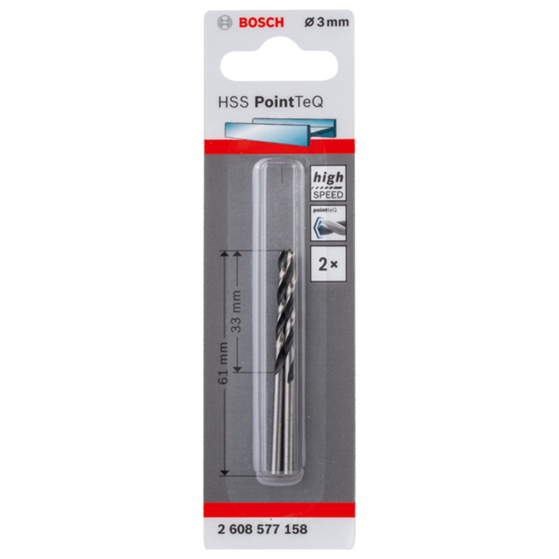 Metallspiralbohrer HSS PointTeQ, DIN 338, 3,0 mm, 2er-Pack